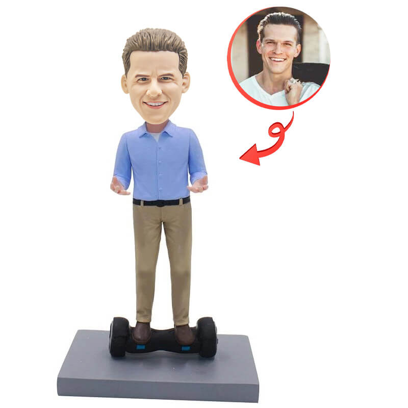 Custom Bobblehead of Man Riding Balance Car - Personalized Novelty Gift for Office Desk, Car Dashboard & Home Decor