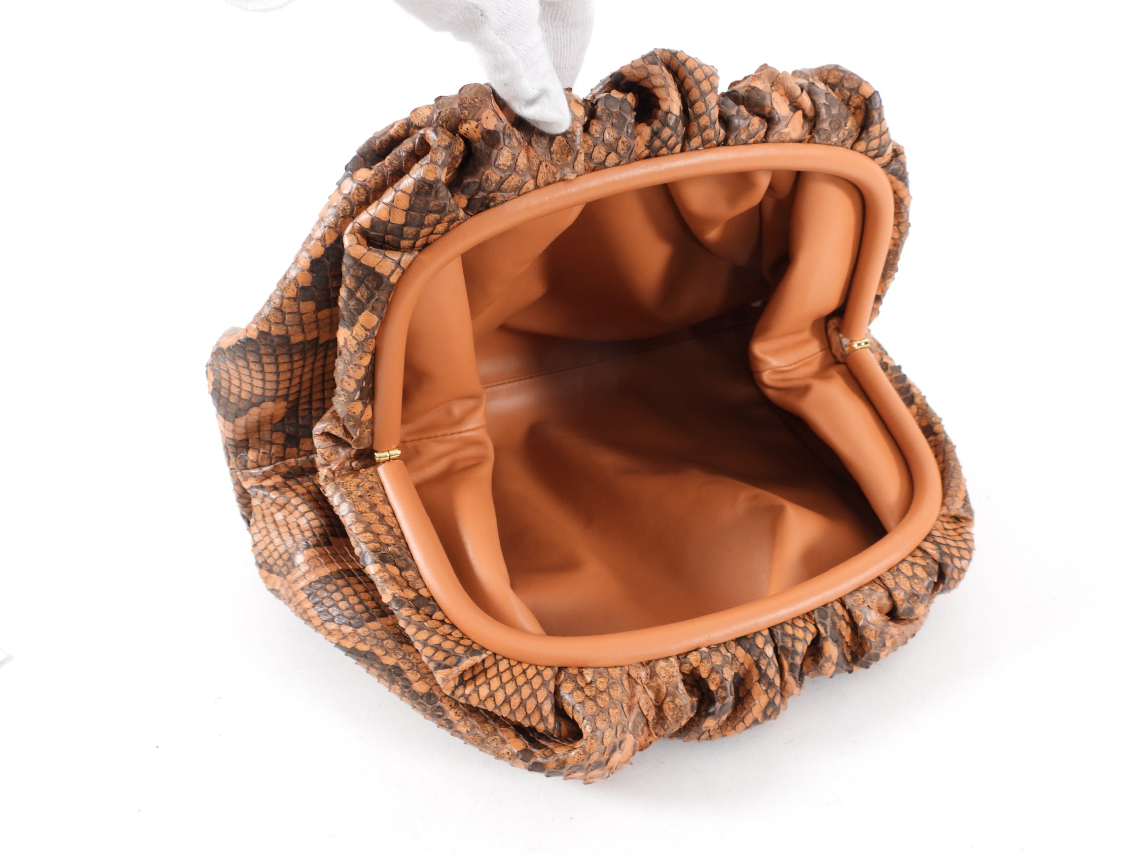 Bottega Veneta Tan Brown Python Large The Pouch Clutch Bag - Luxury Designer Handbag for Women, Evening Parties & Special Occasions