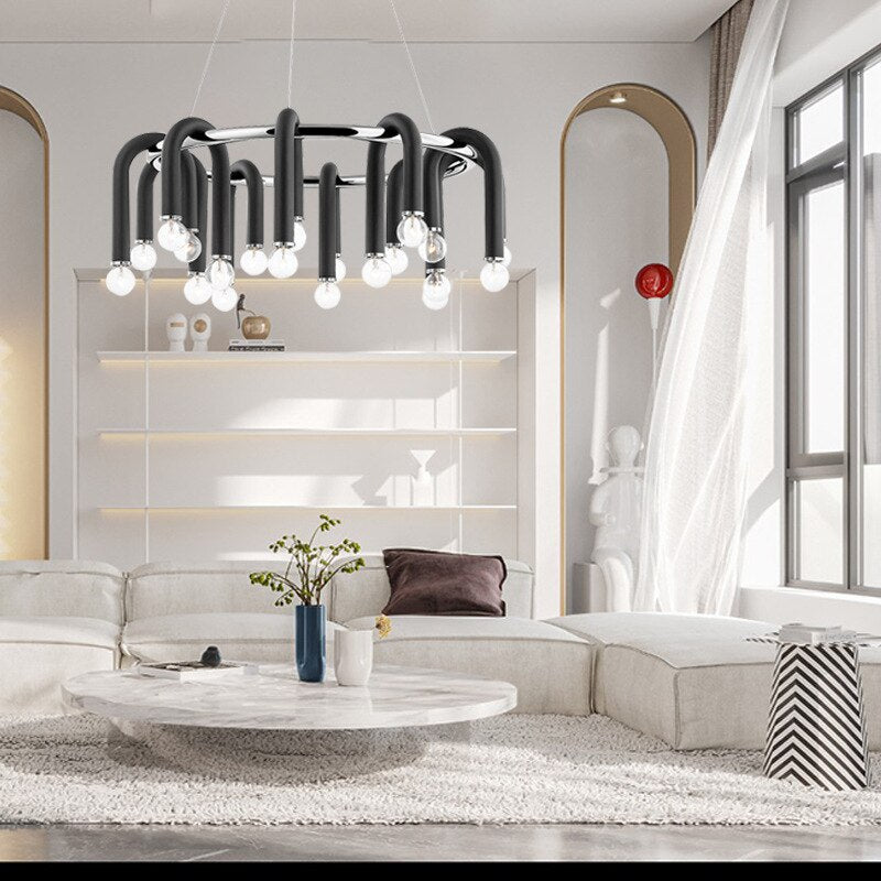 U-Shaped Tube Chandelier - Modern Exclusive Lighting Fixture for Dining Room, Living Room & Bedroom Decor