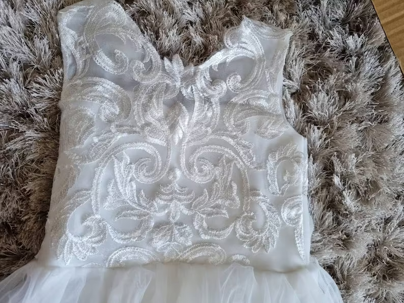Elegant White Lace Flower Girl Dress - Floor Length Sleeveless with Bowknot for Weddings, Baptisms & Special Occasions
