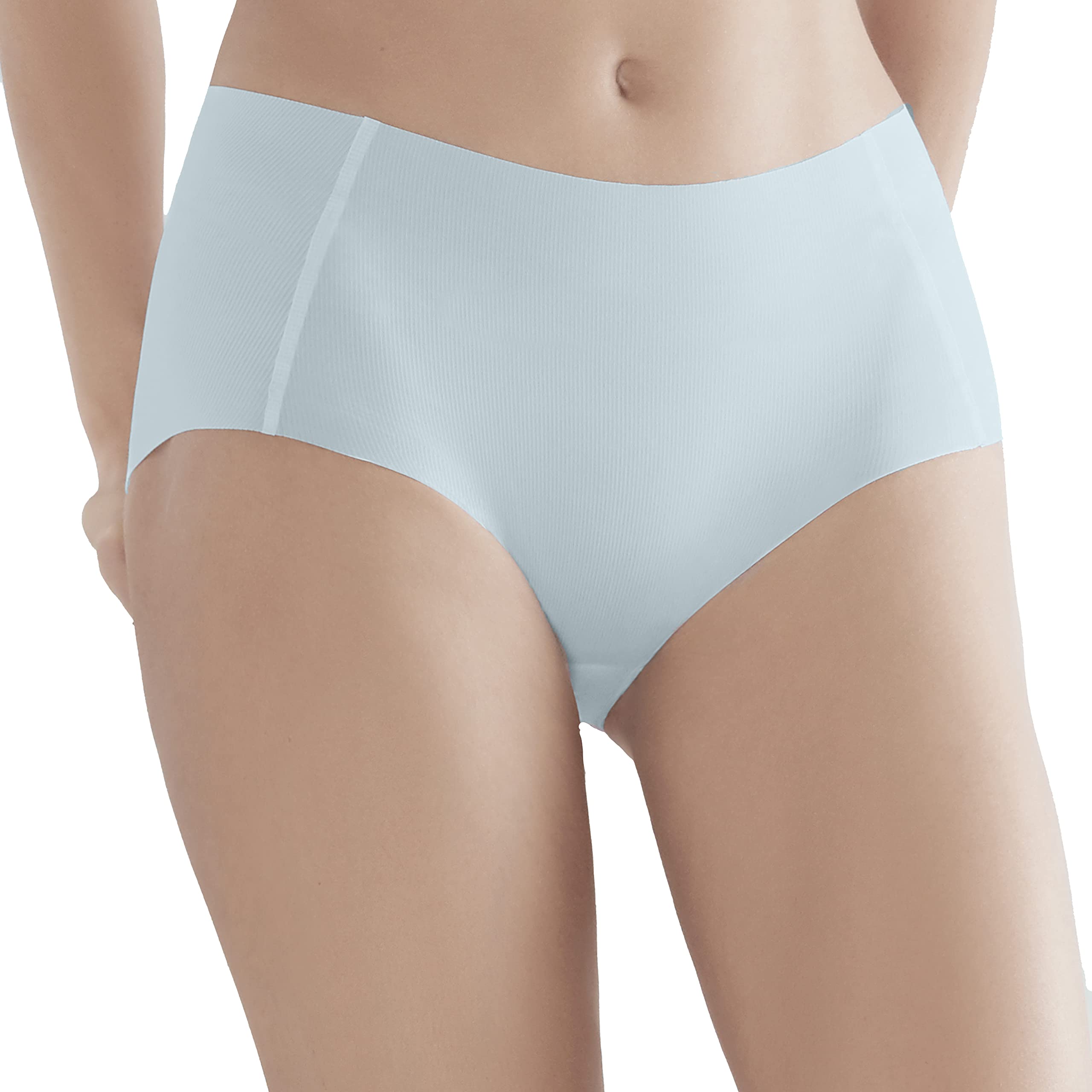 Women's Lightweight Ribbed Cotton Underwear - Mid Rise One Size Panties in Light Blue | Comfortable Everyday Wear for Work, Gym & Lounge