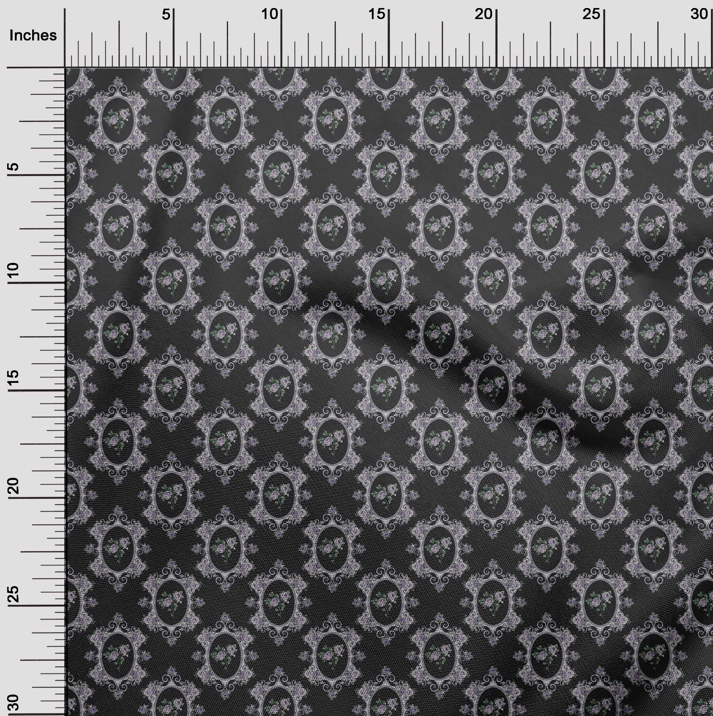 oneOone 100% Cotton Poplin Black Floral Damask Fabric by The Yard - 56 Inch Wide (Style 3511) for Dresses, Blouses & Home Decor