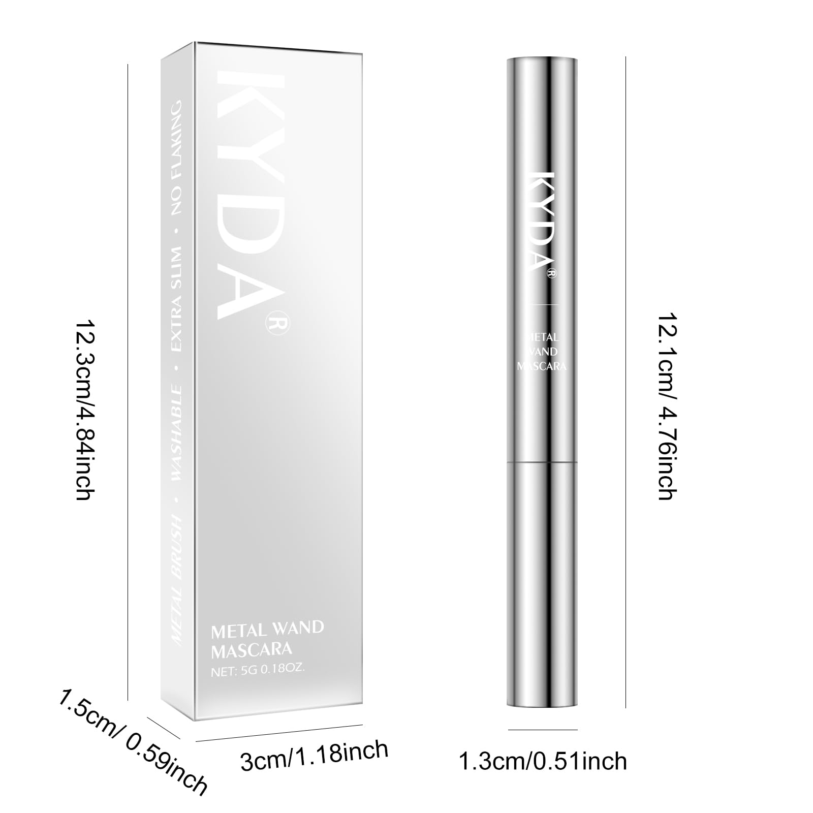 KYDA Black Washable Metal Wand Mascara - Extra Slim for Natural Eyelash Look, Bristle-Free Quick Dry Formula, Long Lasting Makeup | Perfect for Daily Wear, Date Night & Special Occasions