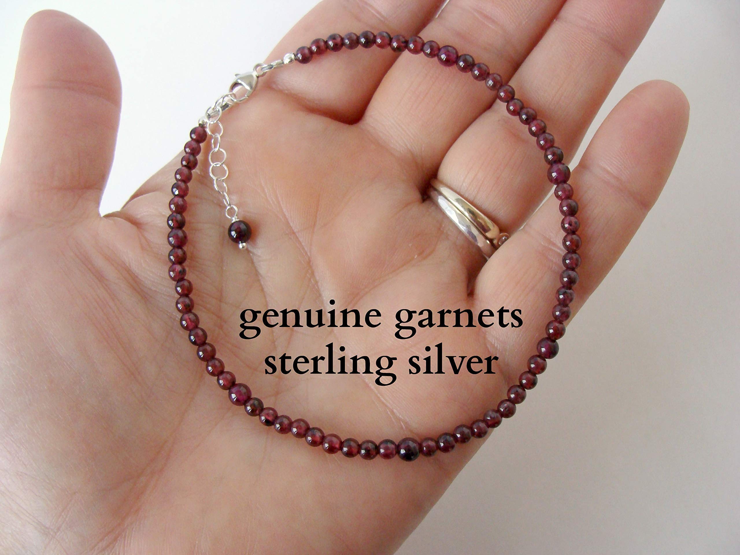 Handmade Garnet Gemstone Bead Anklet with Sterling Silver - Adjustable 9-10 Inches | Perfect for Beach, Summer & Boho Style Outfits by Let Loose Jewelry