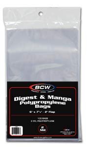 100ct BCW Digest or Manga Bags 6 x 7.5 x 8 - Acid-Free Comic Book Storage Sleeves for Collectors & Anime Fans - Perfect for Organizing Manga, Comic Books & Trading Cards