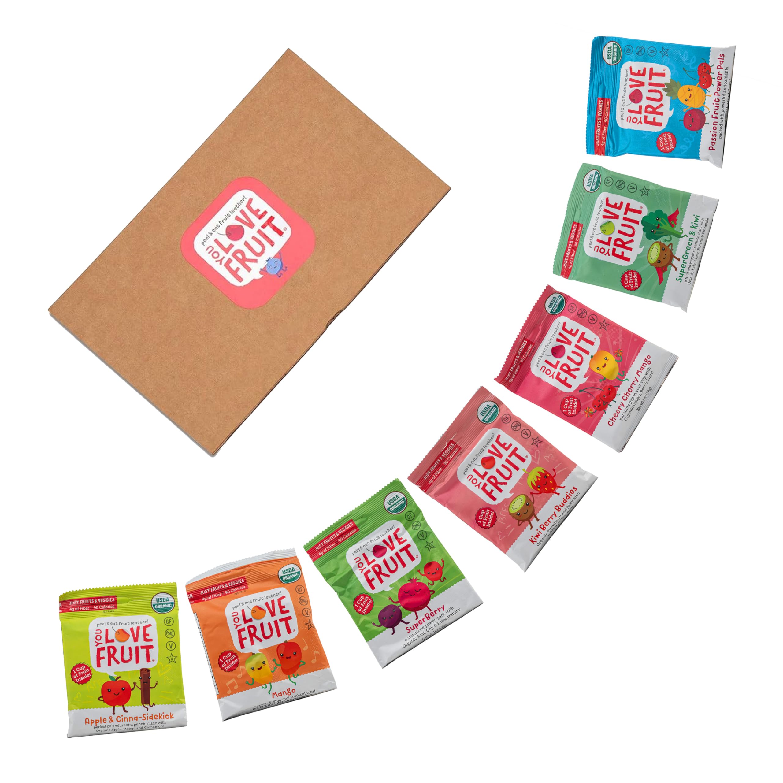 YOU LOVE FRUIT - 24 Pack Natural Fruit Snacks Gift Box | 100% Gluten-Free, Vegan, High Fiber, Low Fat Healthy Snacks for Kids, Students & Offices | Apple Cinnamon, Mango, Berry & More Flavors | Perfect for Lunchboxes, School Snacks & Office Breaks