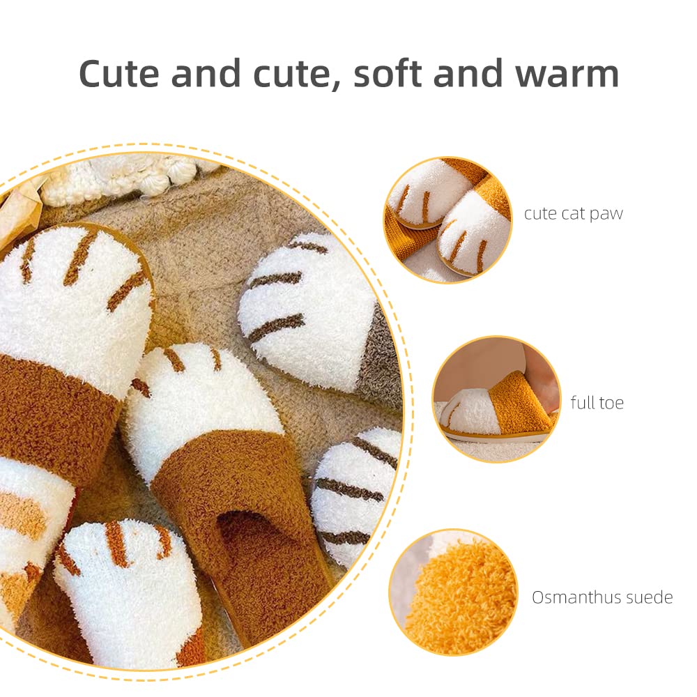 **HANDKEI Women's Cat Paw Plush Slippers - Soft & Warm Winter Indoor House Shoes for Cozy Home Comfort - Perfect for Lounging, Relaxing, and Gift Giving**