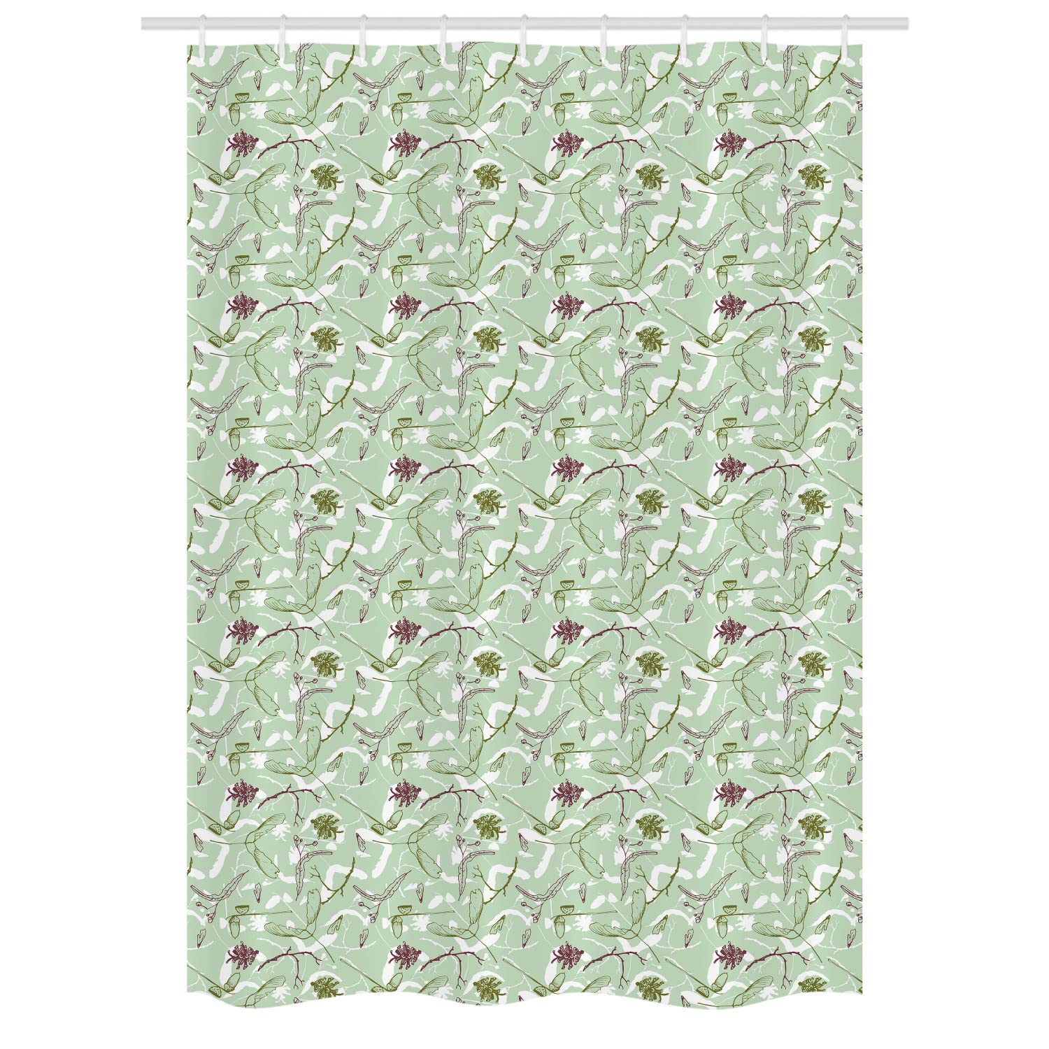 Ambesonne Woodsy Stall Shower Curtain - Hand-Drawn Autumn Twigs, Acorns & Pine Cones - 54x78 Inch Bathroom Decor Set with Hooks in Almond Green - Rustic Fall Theme for Cozy Cabins, Farmhouse Bathrooms & Nature-Inspired Home Decor