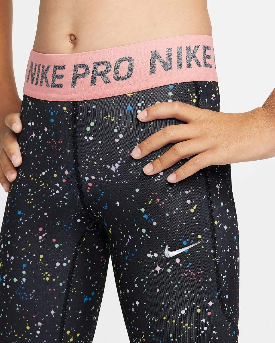 Nike Kids Girls Pro Warm Printed Tights - Black/Pink Gaze - Little Kids & Big Kids (Size 14) - Soft & Comfortable for Dance, Gymnastics, and Winter Sports