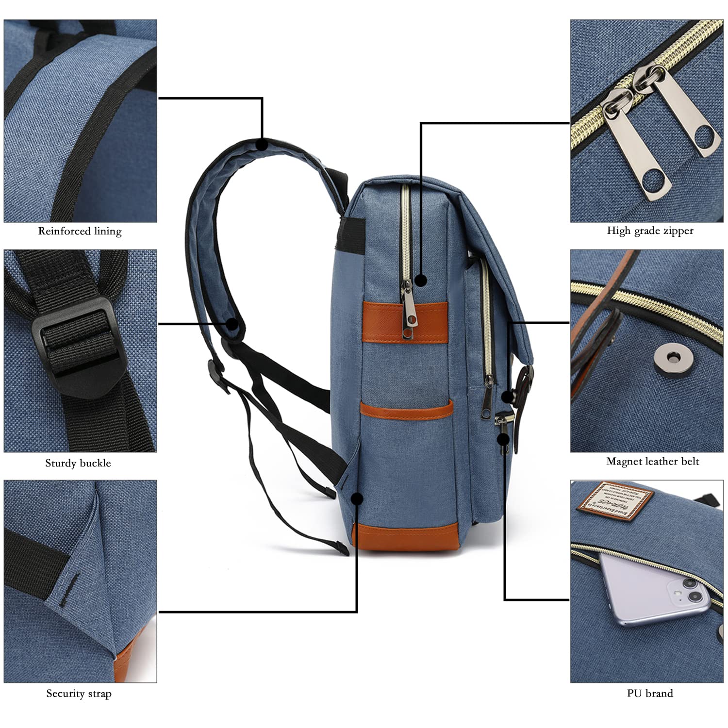 UGRACE Slim Business Laptop Backpack for Men & Women - Water Resistant 15.6 Inch Laptop Bag with USB Charging Port - Perfect for Office, College, Travel & Commuting (Blue)