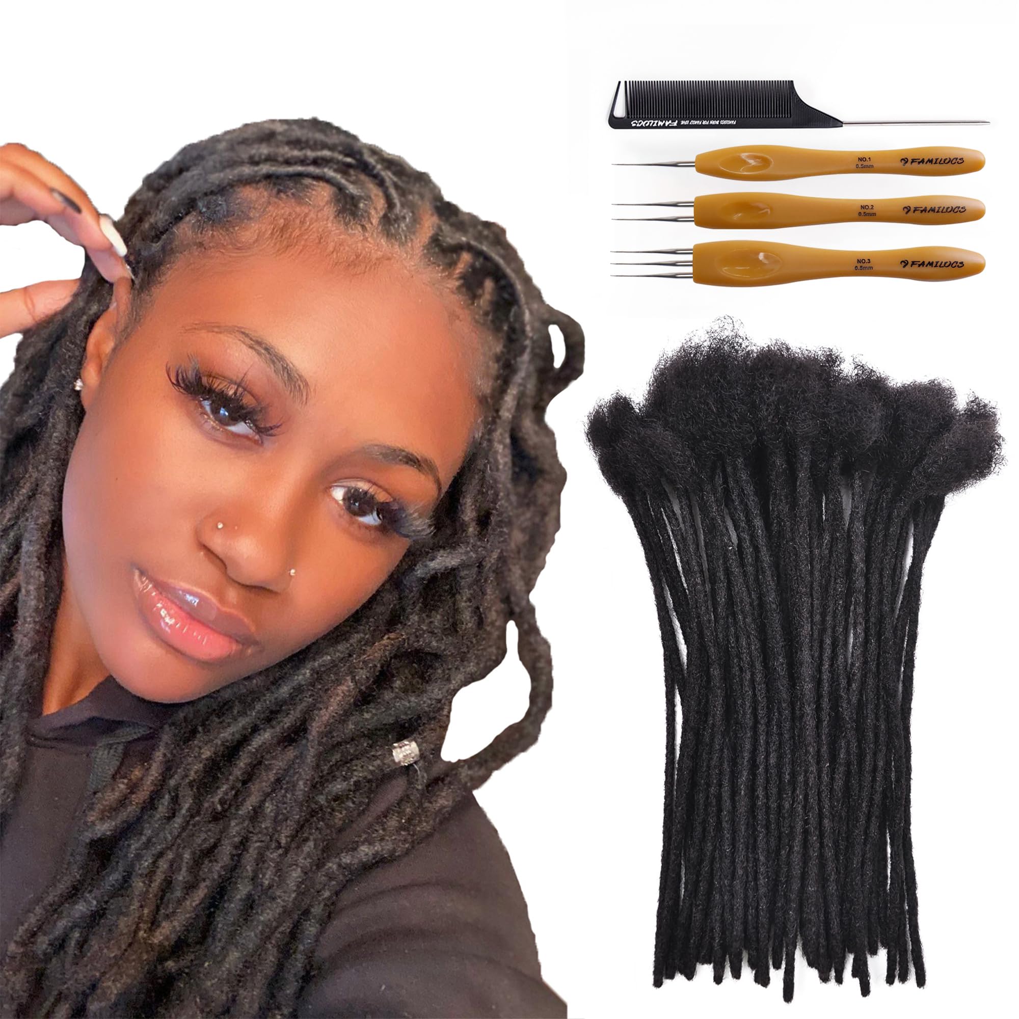 12 Inch 10 Strands 100% Real Human Hair Dreadlock Extensions for Women & Men - 0.4cm Width Handmade Loc Extensions with Needle & Comb - Dyeable, Curlable & Bleachable - Perfect for Natural Hairstyles, Protective Styles & Costume Looks