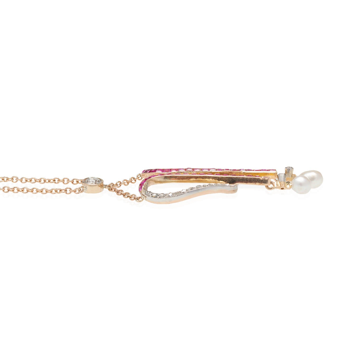 Edwardian 18kt Gold/Platinum Diamond & Ruby Necklace with Natural Pearls - Vintage Jewelry for Weddings, Anniversaries & Special Occasions