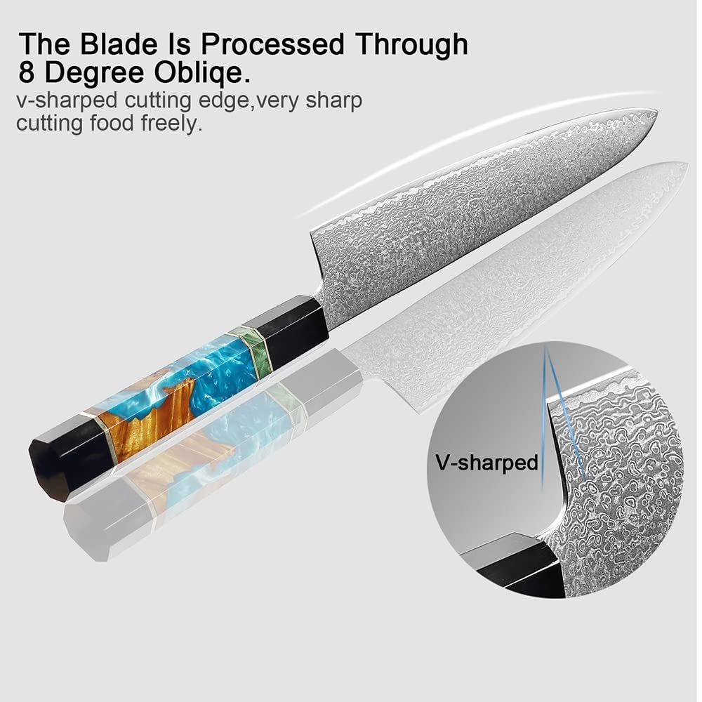 Premium 6-Piece Damascus Steel Kitchen Knife Set - Chef, Cleaver, Paring & Kiritsuke Knives with Resin & Horn Handle - Perfect for Home Chefs & Culinary Enthusiasts - Ideal for Slicing, Dicing & Food Prep (Color: B8800-2pcB)