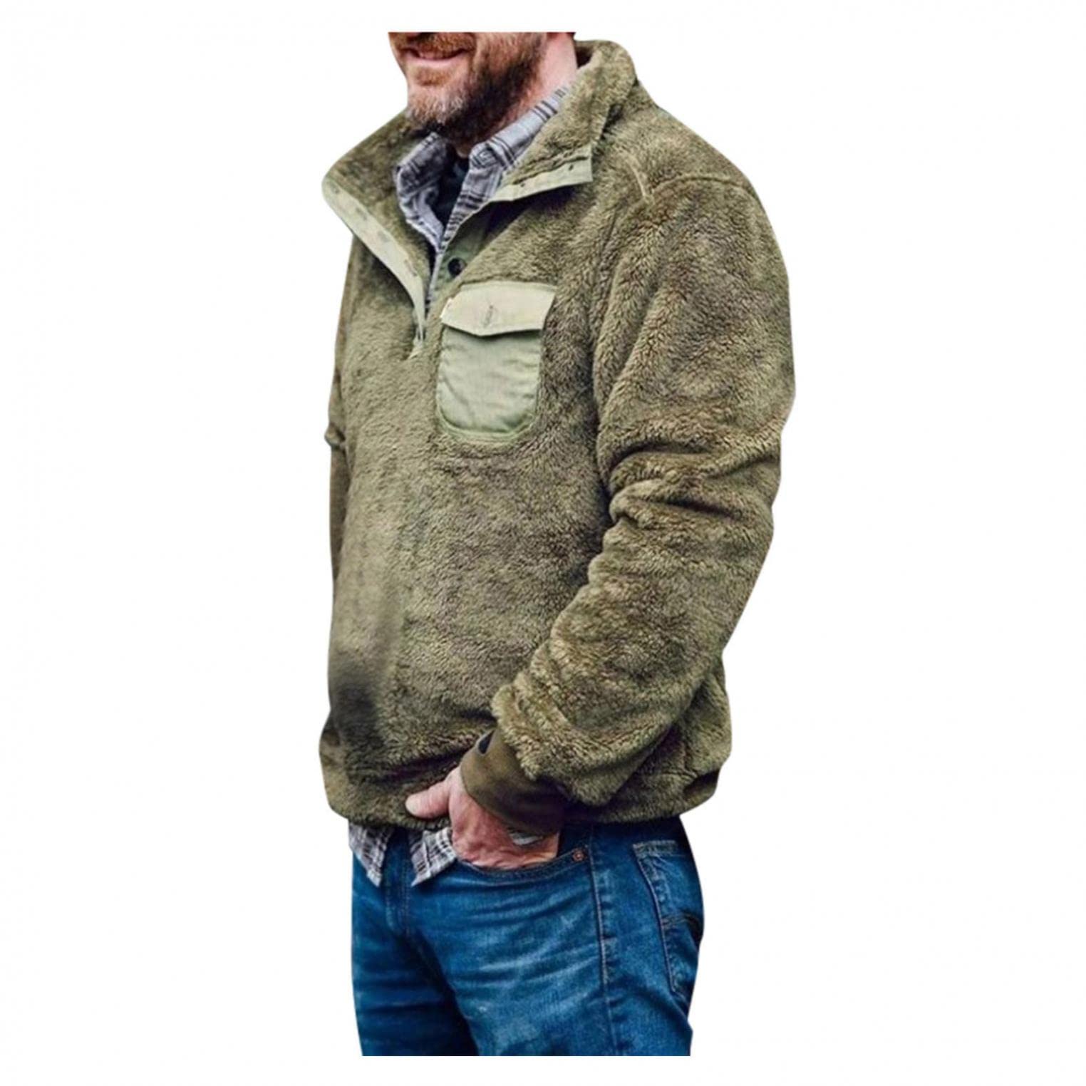 **Men's Fuzzy Sherpa Pullover Sweatshirt - Winter Warm Plaid Aztec Printed Turtleneck Sweater for Casual & Outdoor Activities**    *Use Scenarios: Perfect for casual wear, outdoor adventures, winter travel, and cozy lounging at home.*