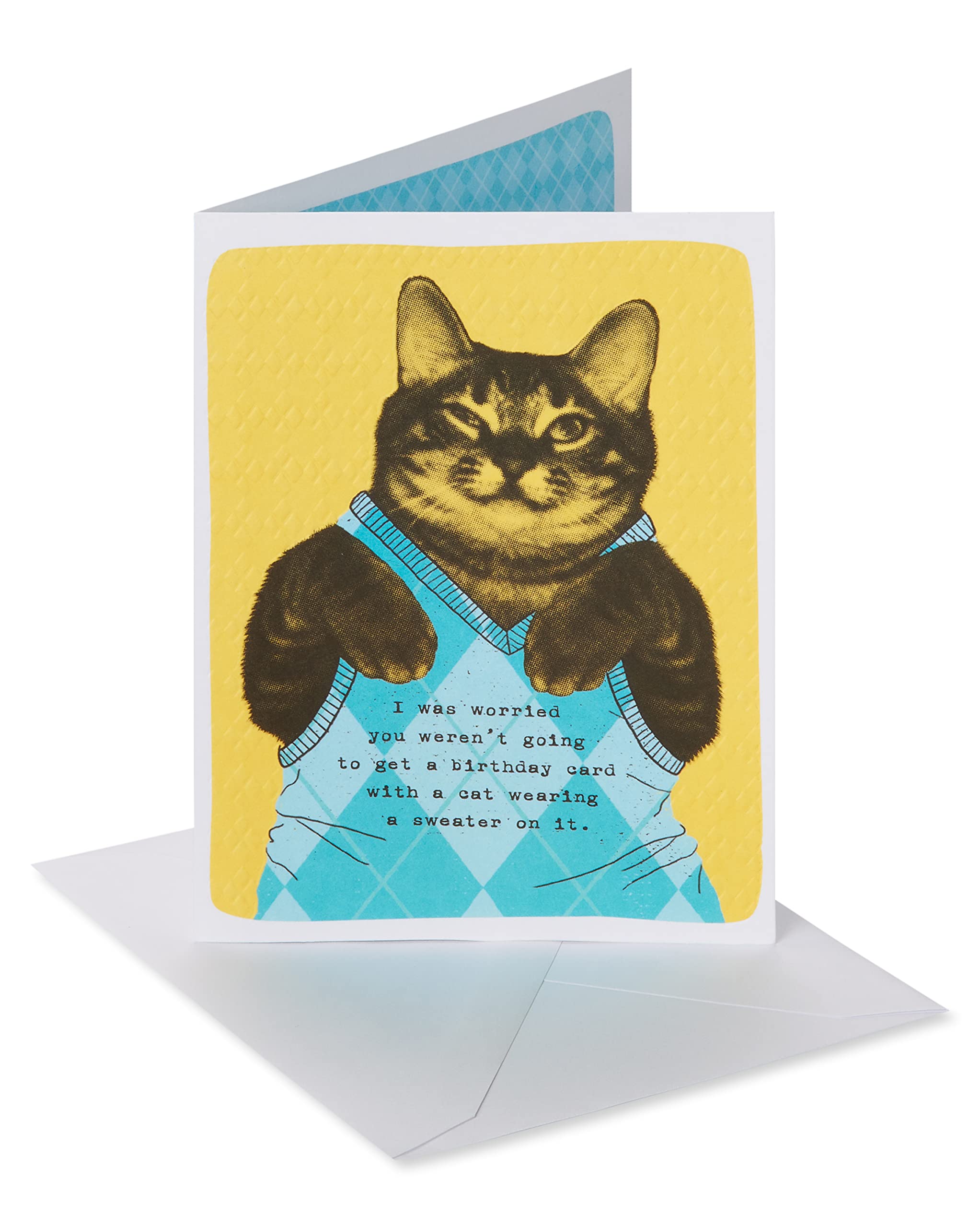 Funny Cat Birthday Card - American Greetings Humorous Cat Wearing Argyle Sweater Card for Cat Lovers - Perfect for Friends & Family Birthday Gifts