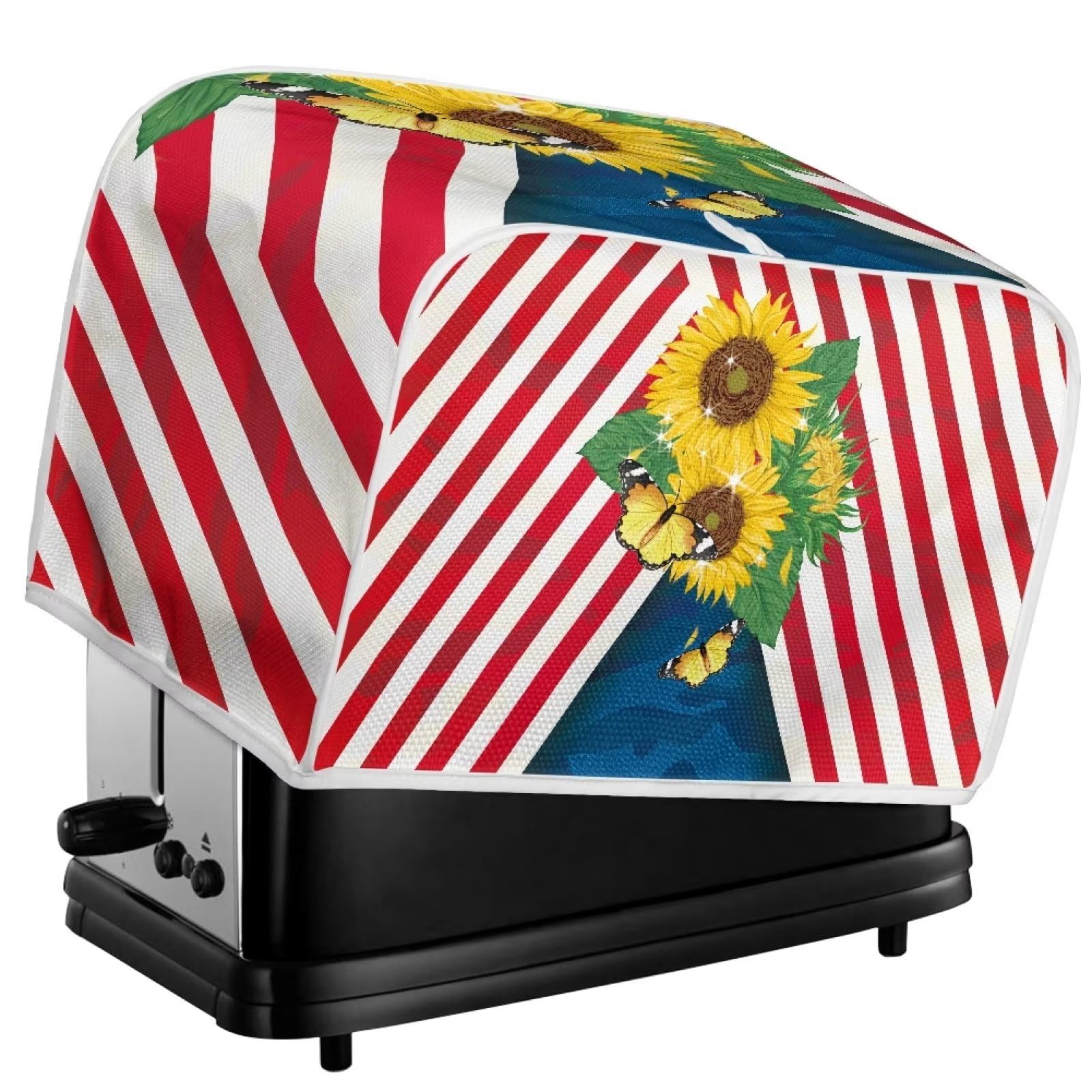 American Flag Sunflower Toaster Cover for 4-Slice Toasters - Universal Fit Anti-Splatter Kitchen Appliance Cover - Cute Kitchen Decor Accessory - Perfect for Breakfast Nook, Farmhouse Style Kitchens & Patriotic Home Decor