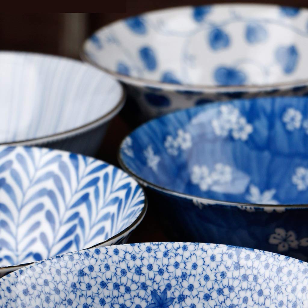 Vintage Blue and White Ceramic Dinner Plates Set - 8 Inch Appetizer Plates, Mixing Bowls, Fruit Salad Bowls, Japanese Ramen Bowls, Soup Bowls, Spaghetti Bowls - Perfect for Home Dining, Restaurant Use, Party Serving & Gift Giving
