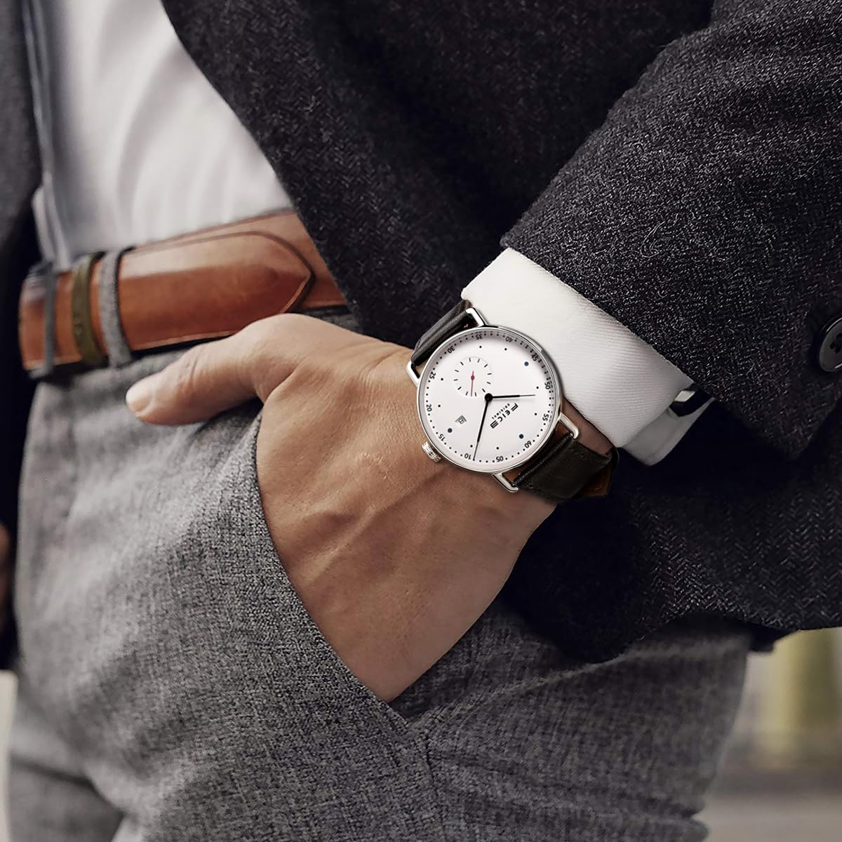 FEICE Men's Automatic Mechanical Watch - 5ATM Waterproof Stainless Steel Luxury Dress Watch for Business & Casual Wear (Model FF019) - Perfect for Office, Formal Events & Everyday Style