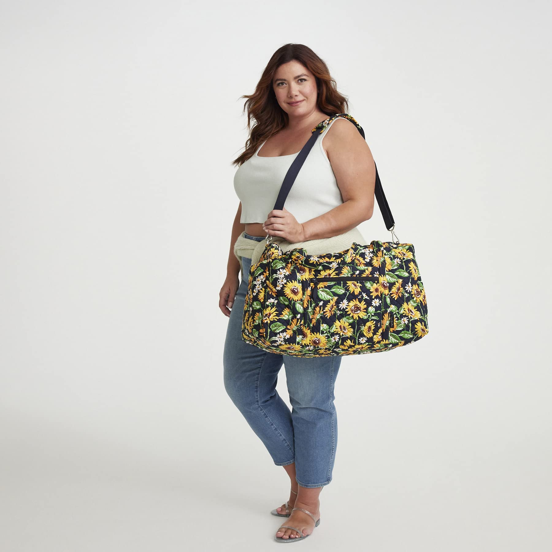 Vera Bradley Women's Large Cotton Travel Duffel Bag - True Navy, Spacious Carry-On Weekender for Gym, Beach & Overnight Trips