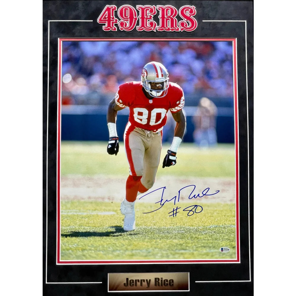 Jerry Rice Autographed San Francisco 49ers 16x20 Framed Photo - BAS Certified Signed Memorabilia - Perfect for NFL Fans, Man Cave Decor & Sports Collectors