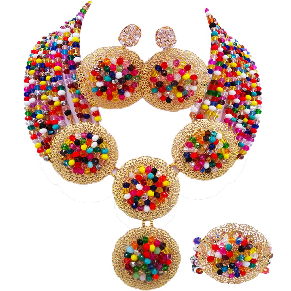 Authentic African Beads Jewelry Set - Nigerian Wedding Necklace & Earrings for Women | Handmade Tribal Accessories for Bridal, Cultural Events & Special Occasions