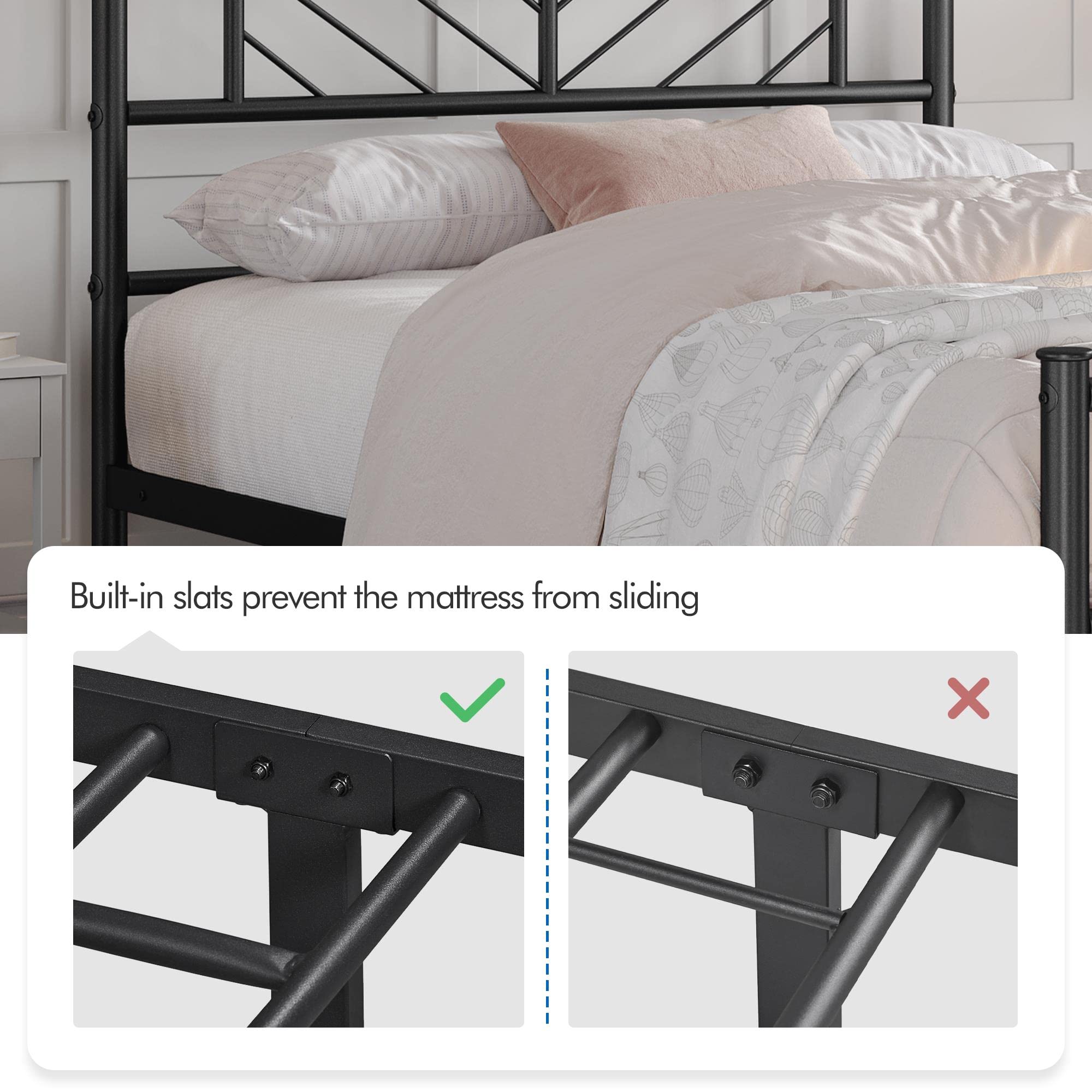 Yaheetech Twin Size Metal Platform Bed Frame with Arrow Design Headboard - 13 Inch Sturdy Mattress Foundation, No Box Spring Needed, Space-Saving Storage Under Bed, Easy Assembly, Modern Black Bedroom Furniture for Small Spaces & Dorm Rooms