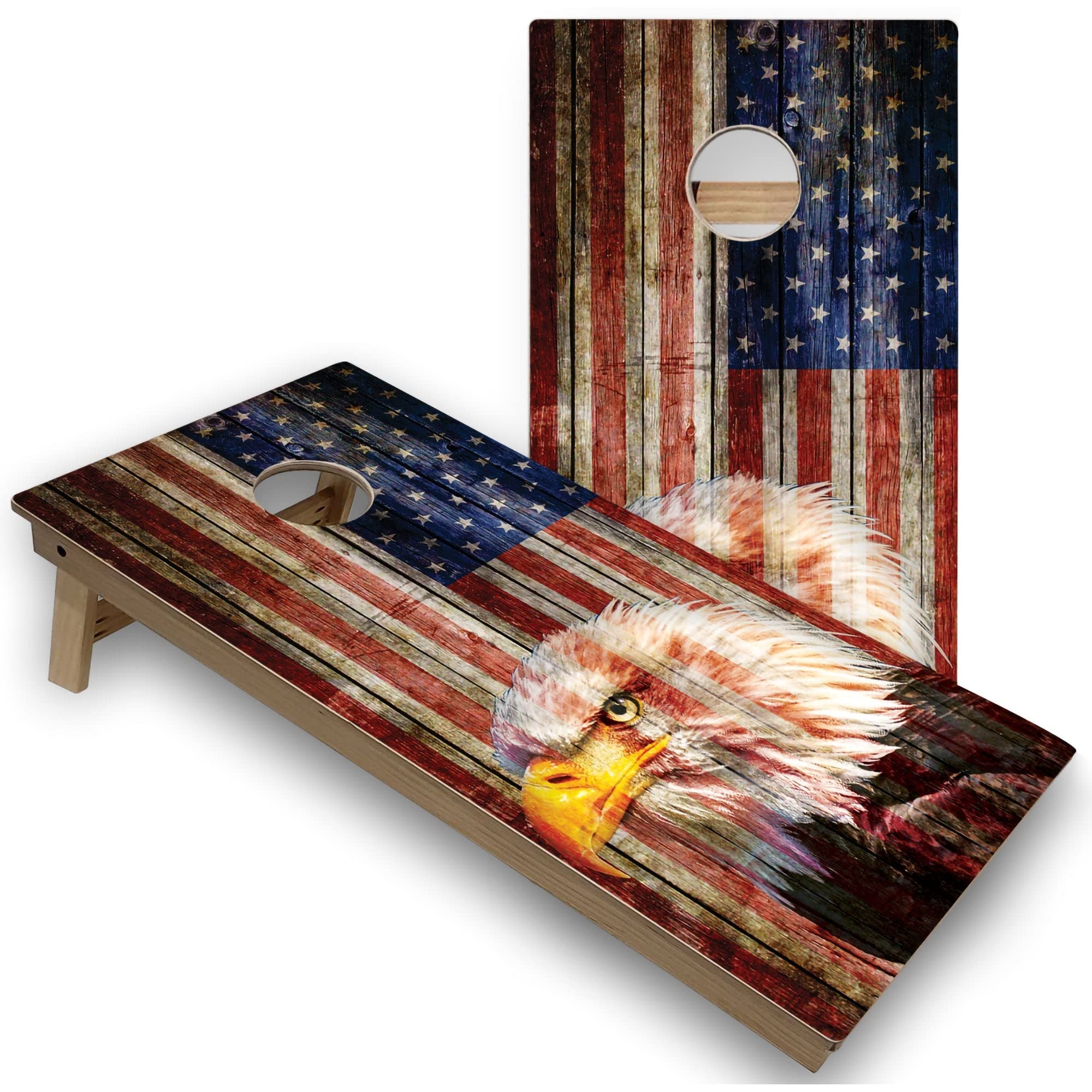 Skip's Garage American Flag Eagle Regulation Cornhole Game Set - 2 Boards, 8 Bean Bags, Carrying Case | Outdoor Lawn Games, Tailgating, Backyard BBQ Party Supplies