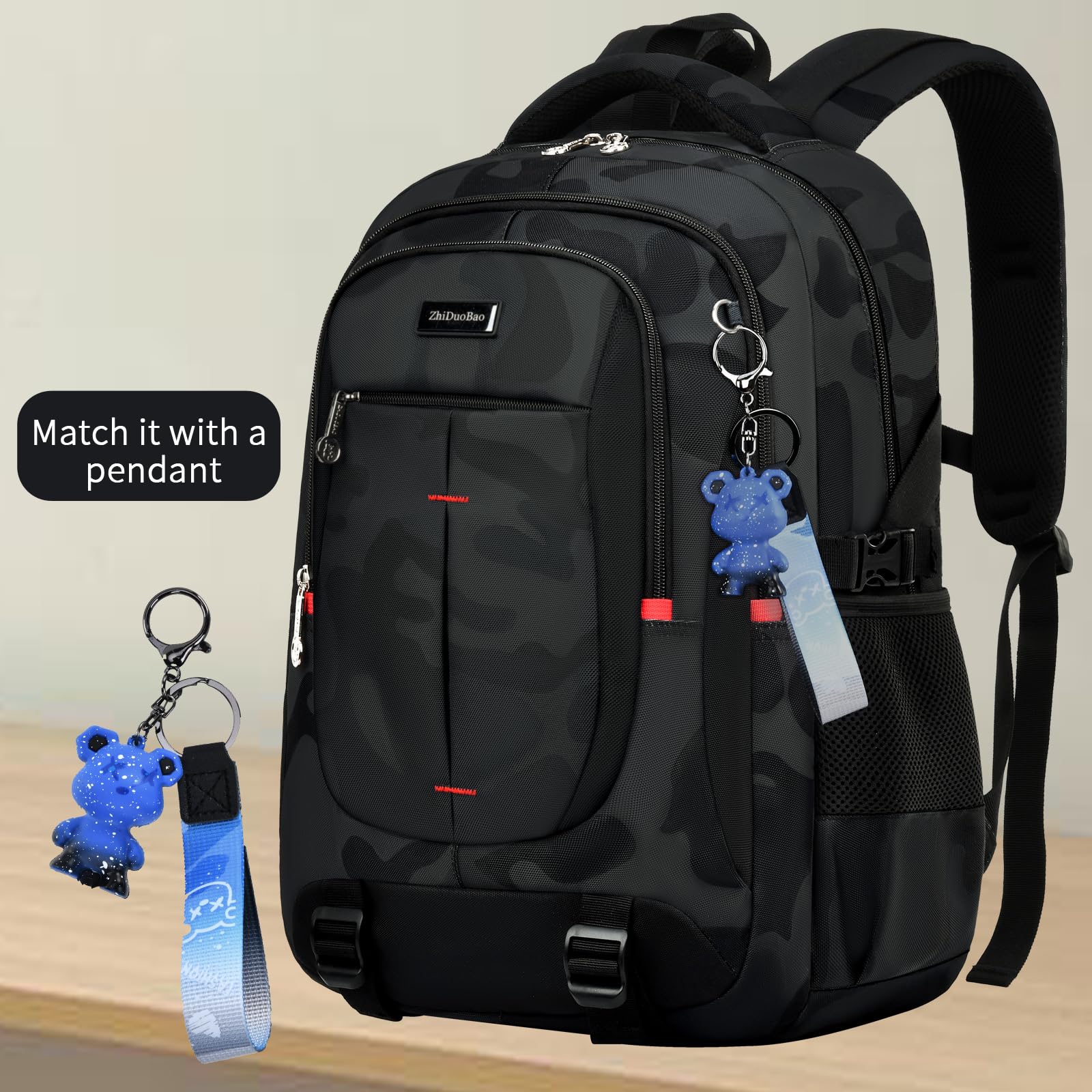 **Durable Camo Backpack for Middle & High School Boys - Large Capacity Anti-Theft Water Resistant Travel Backpack with 15.6