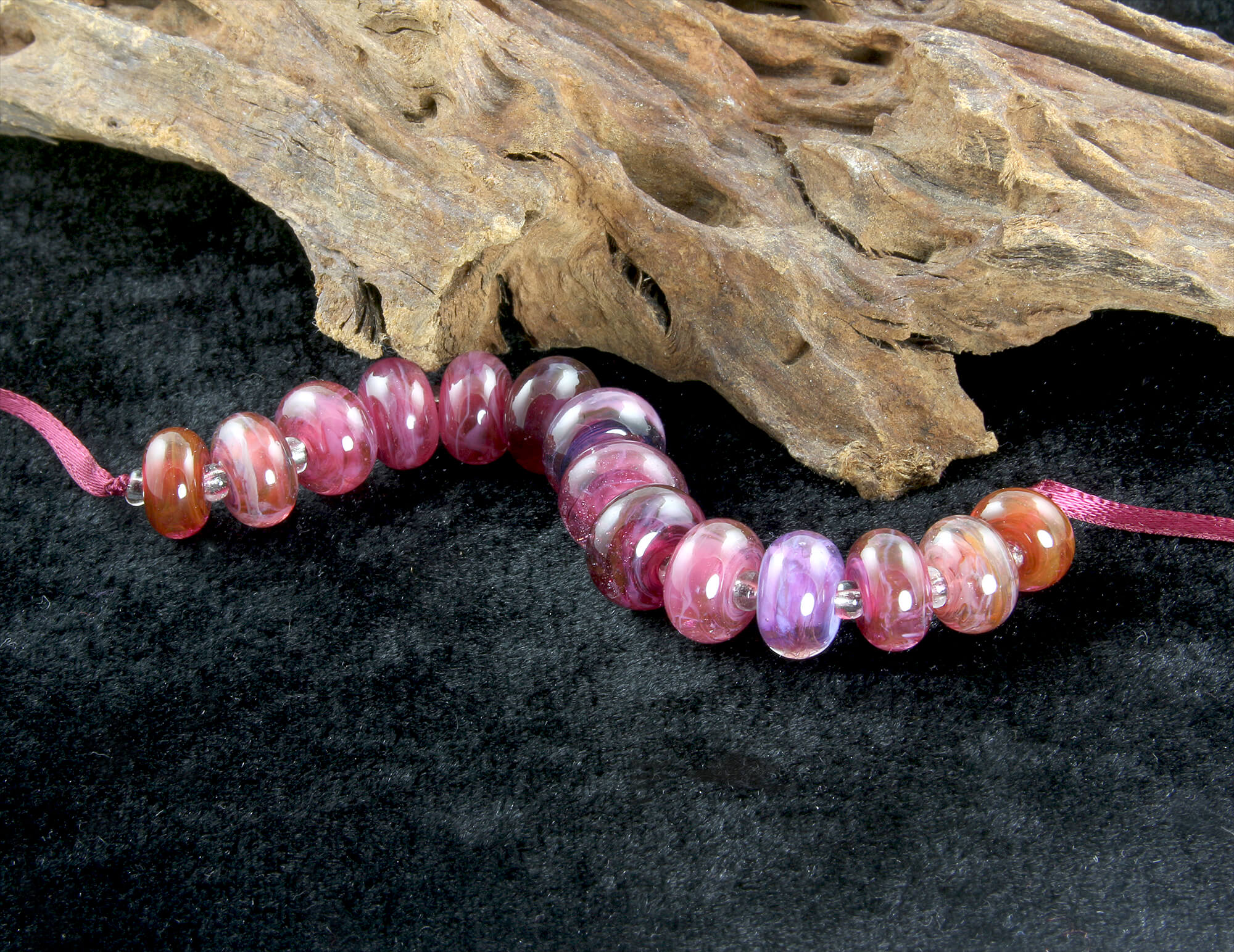 14-Piece Handmade Pink Swirl Beads Set for Jewelry Making - DIY Bracelets, Necklaces & Craft Projects (SRA)