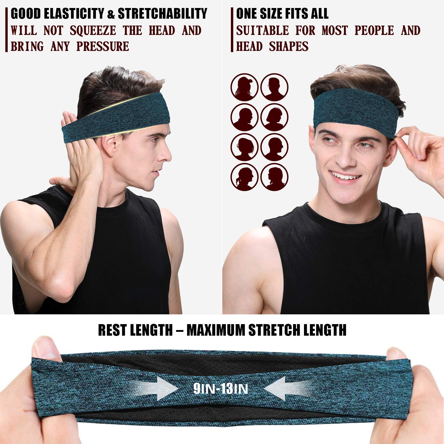 Braylin Men's Sweatbands - Breathable, Non-Slip Sports Headbands for Running, Gym & Basketball - Sweat-Wicking Workout Headbands for Men