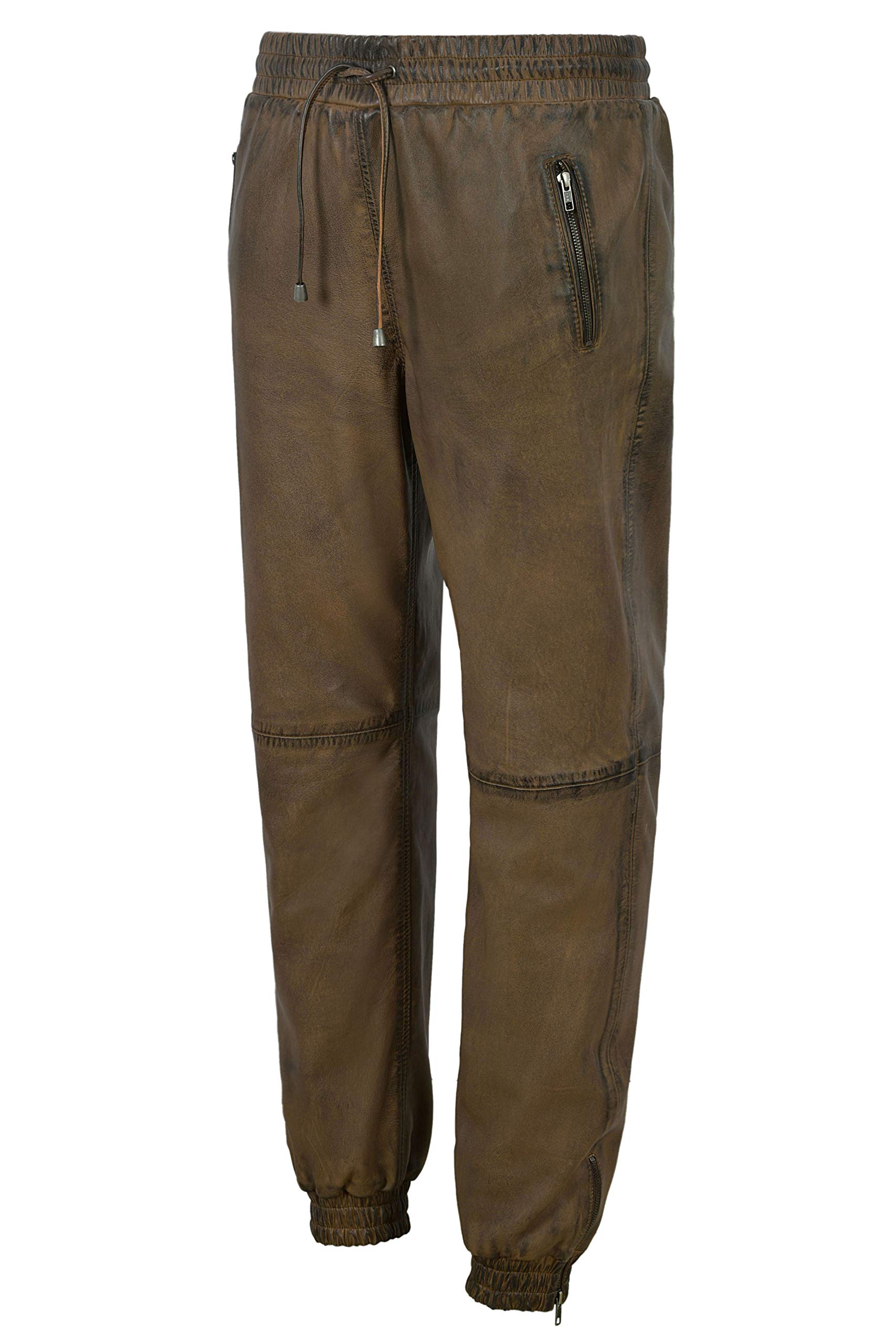 Premium Men's 100% Genuine Lambskin Leather Jogger Pants with Zipper - Comfortable Sweatpants for Running, Gym & Casual Wear - Size 30-40