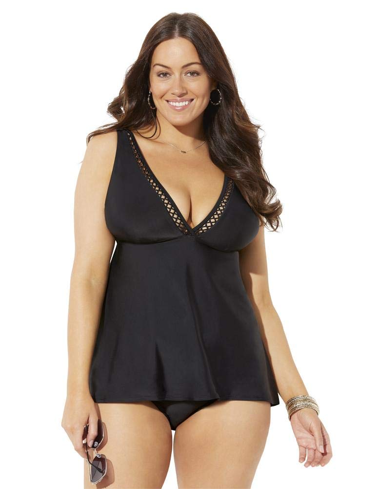 Plus Size Women's Swimsuits - Flared Plunge Tankini Set for Beach, Pool & Vacation | Comfortable & Stylish Swimwear for Curvy Women