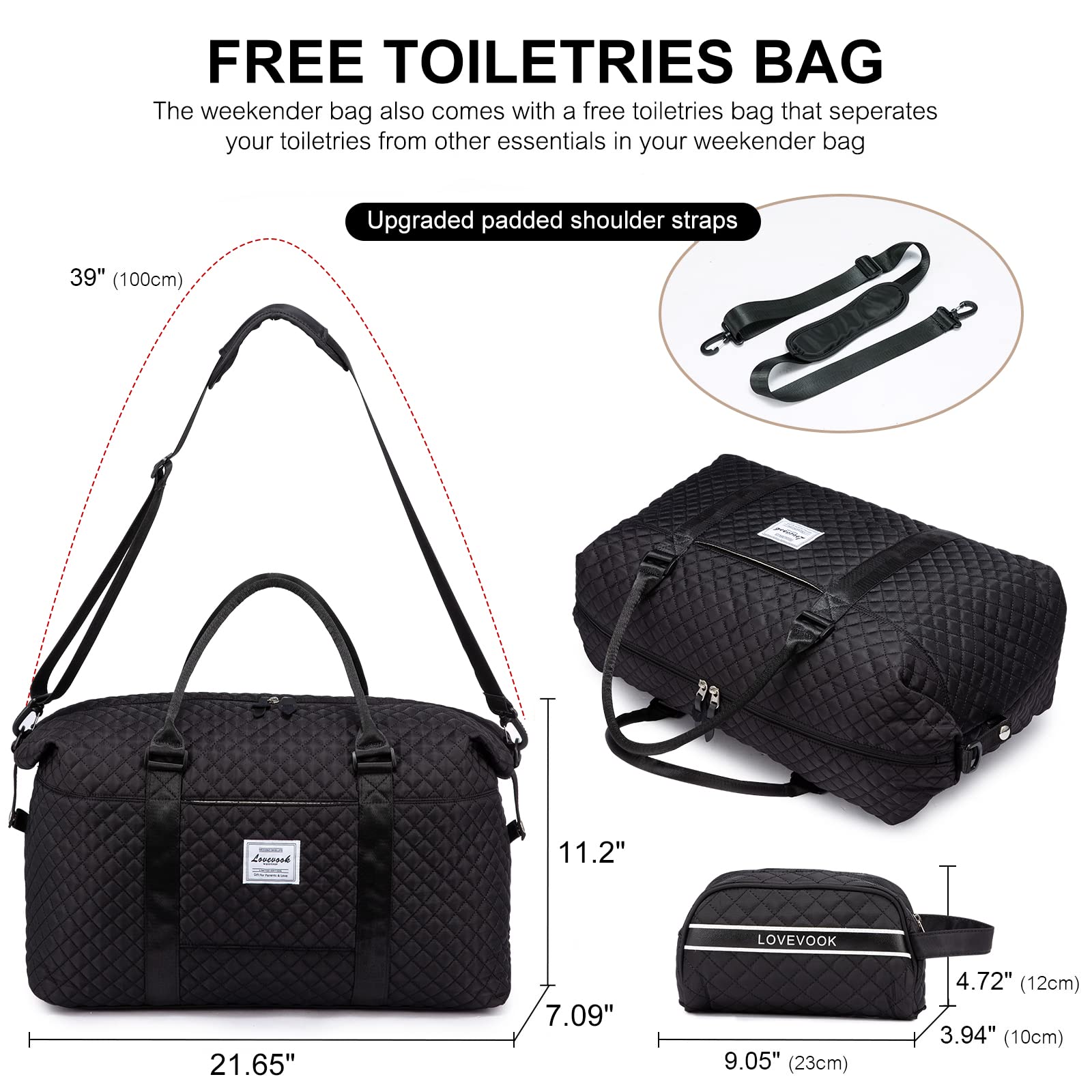 LOVEVOOK Women's Weekender Bag - Stylish Travel Tote, Gym Duffel & Carry On Bag with Free Toiletry Pouch | Perfect for Weekend Getaways, Overnight Trips & Hospital Visits