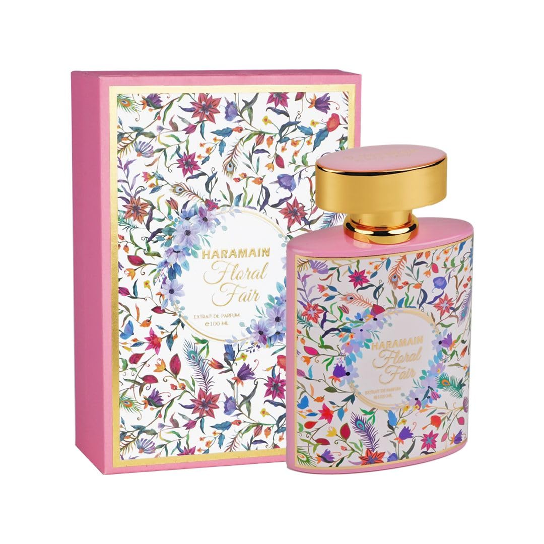 Al Haramain Floral Fair - Long Lasting Arabian Perfume for Women with Rose, Bergamot, Jasmine, Musk & Patchouli - Extrait De Parfum EDP Spray 3.4 oz - Perfect for Evening Events, Weddings & Special Occasions