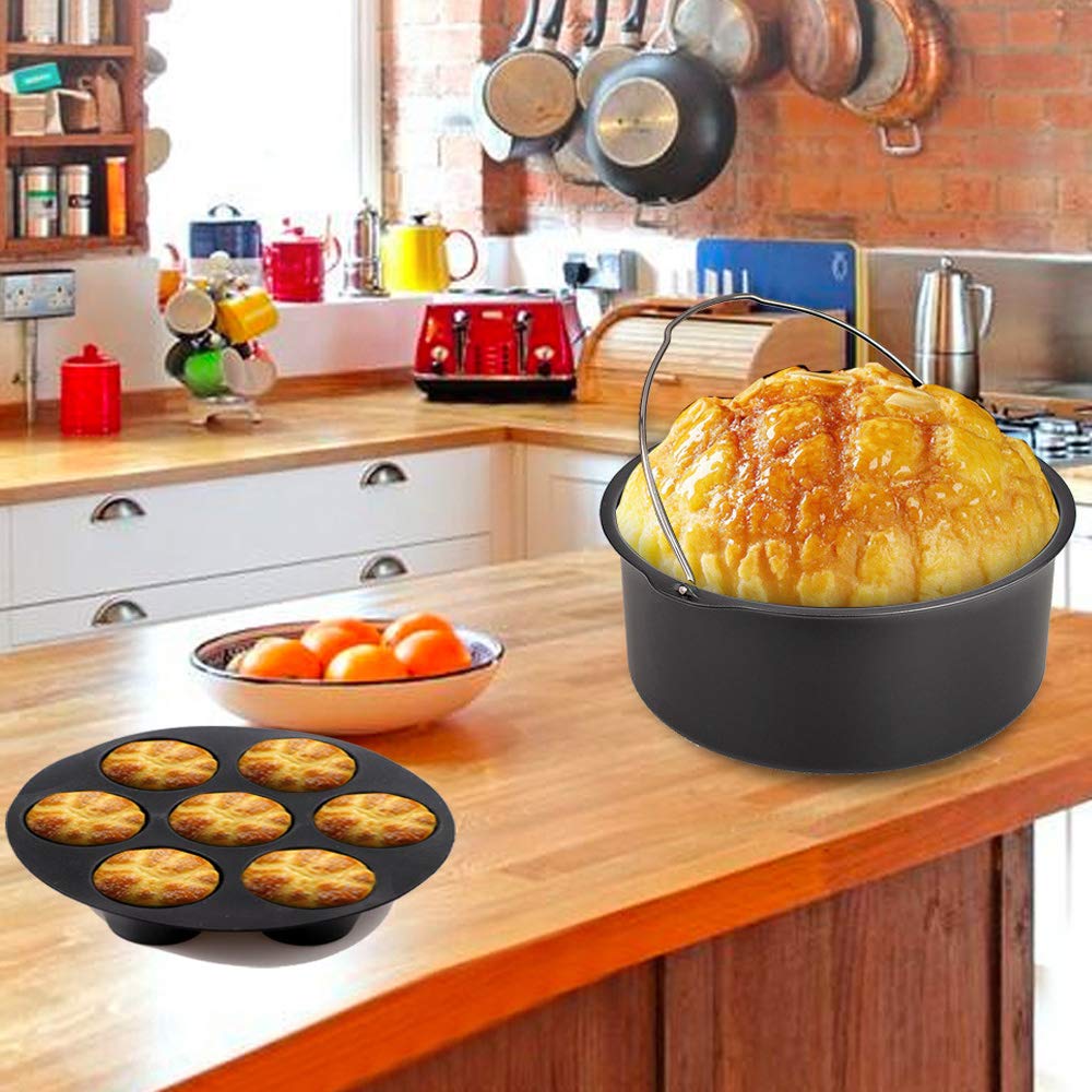 9 Inch Air Fryer Accessories Set - XL 7-Piece Kit with Cupcake Pan, Pizza Pan, Silicone Baking Cups & Recipe Cookbook | Compatible with 5.3Qt-6.8Qt Phillips, Ninja, Cosori & Most Large Air Fryers | Perfect for Baking, Roasting & Meal Prep