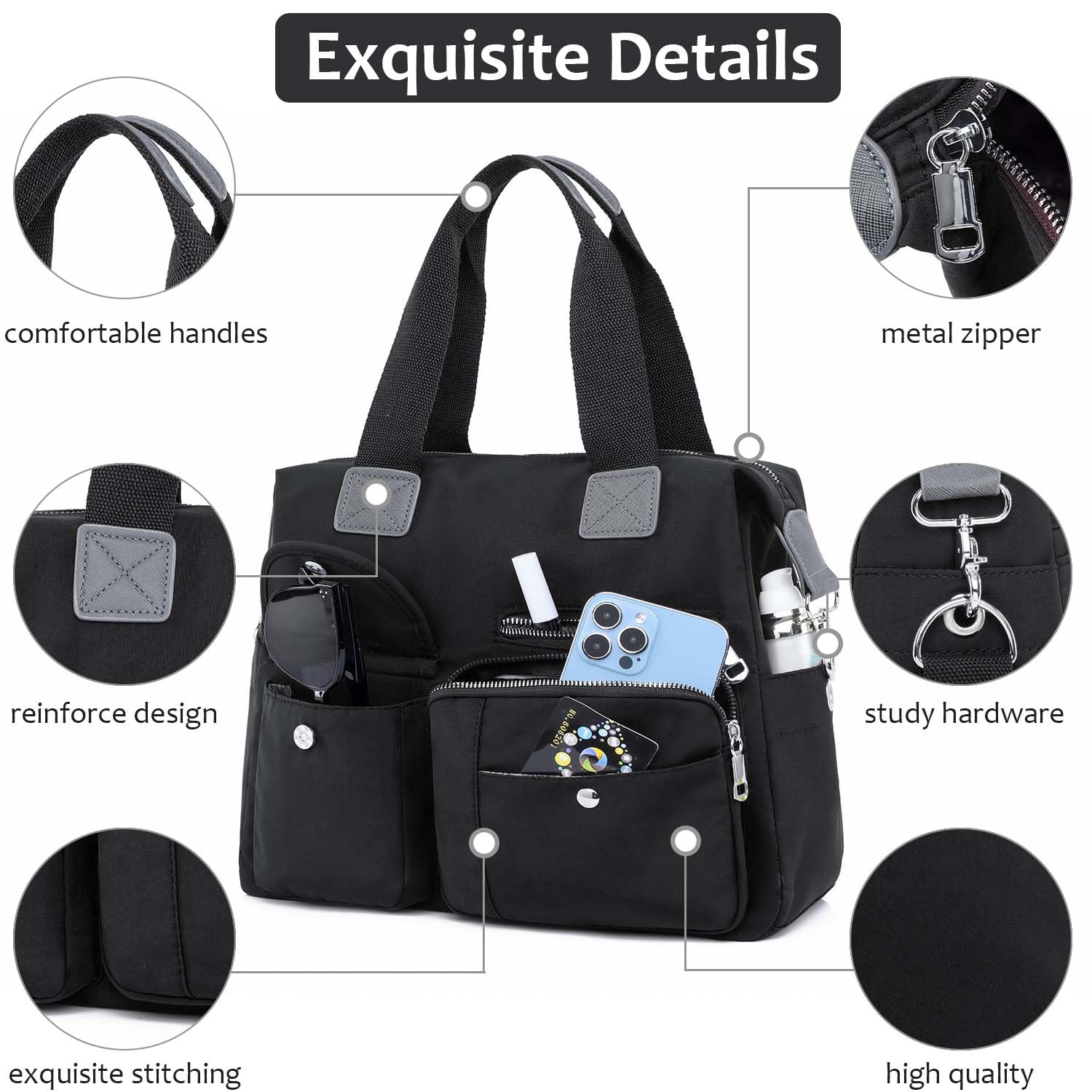 Women's Waterproof Nylon Utility Tote Bag with Multiple Pockets - Durable Shoulder Purse for Teachers, Nurses & Professionals | Perfect Work Bag, Travel Companion & Everyday Carryall