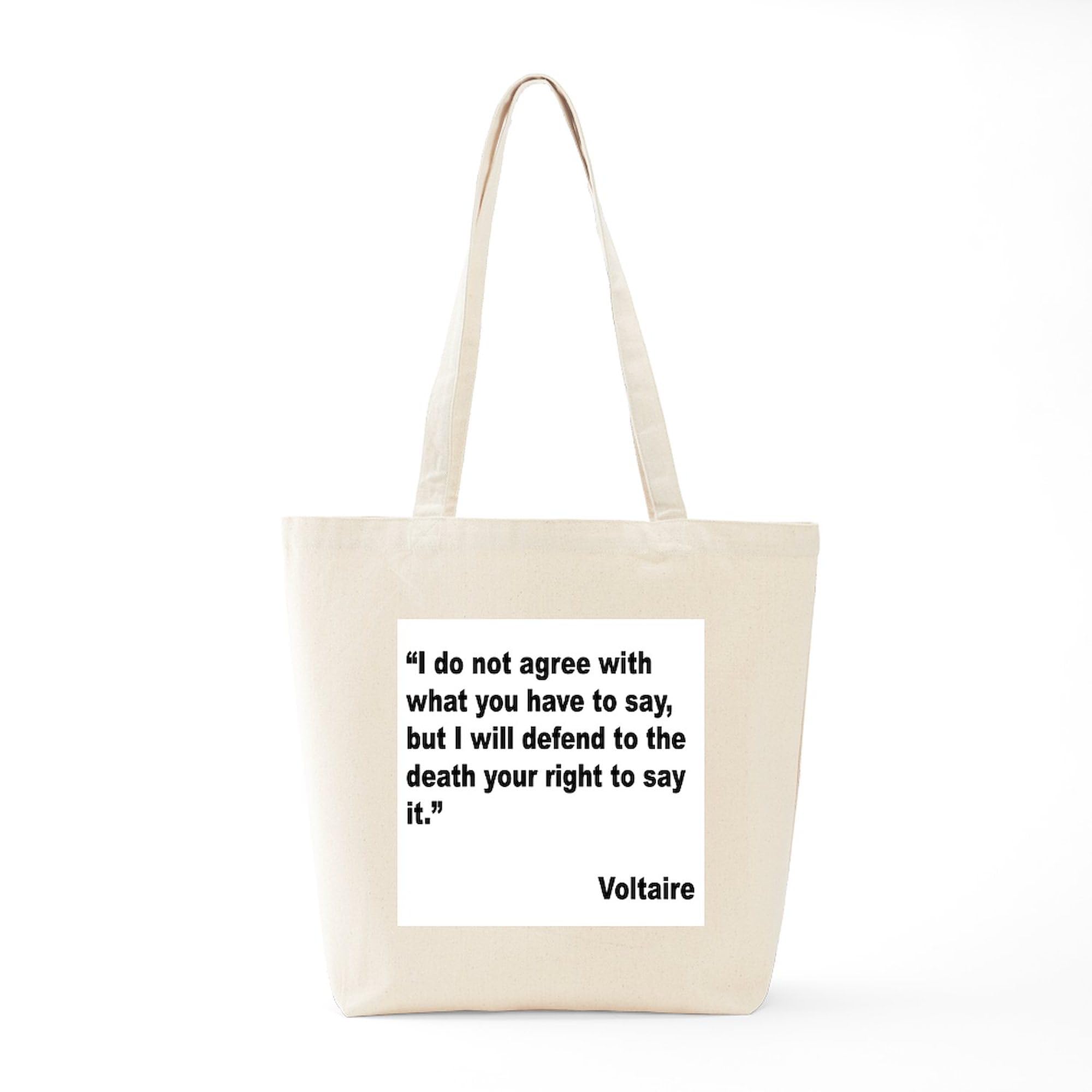 Voltaire Free Speech Quote Tote Bag - Natural Canvas Reusable Shopping Bag for Groceries, Beach & Everyday Use