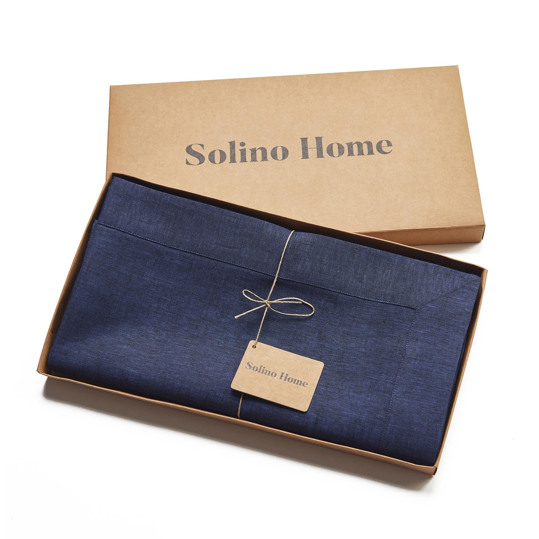 Solino Home 100% Pure Linen Tablecloth 60x90 Inches - Navy Blue Chambray Rectangular Table Cover - Machine Washable Dining Table Decor for Spring, Easter, Mother's Day - Perfect for Farmhouse, Rustic & Coastal Dining Rooms