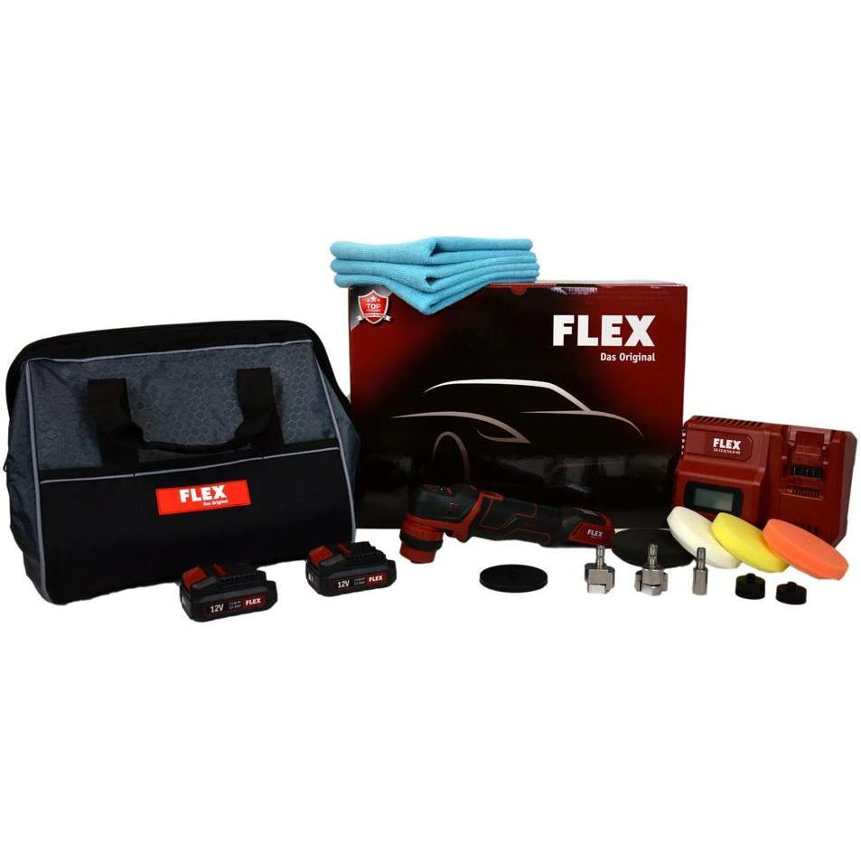 FLEX PXE 80 12 EC Cordless Mini Polisher Kit - Compact & Powerful Electric Car Polisher for Detailing, Waxing & Buffing - Perfect for Auto Body Shops & DIY Car Enthusiasts