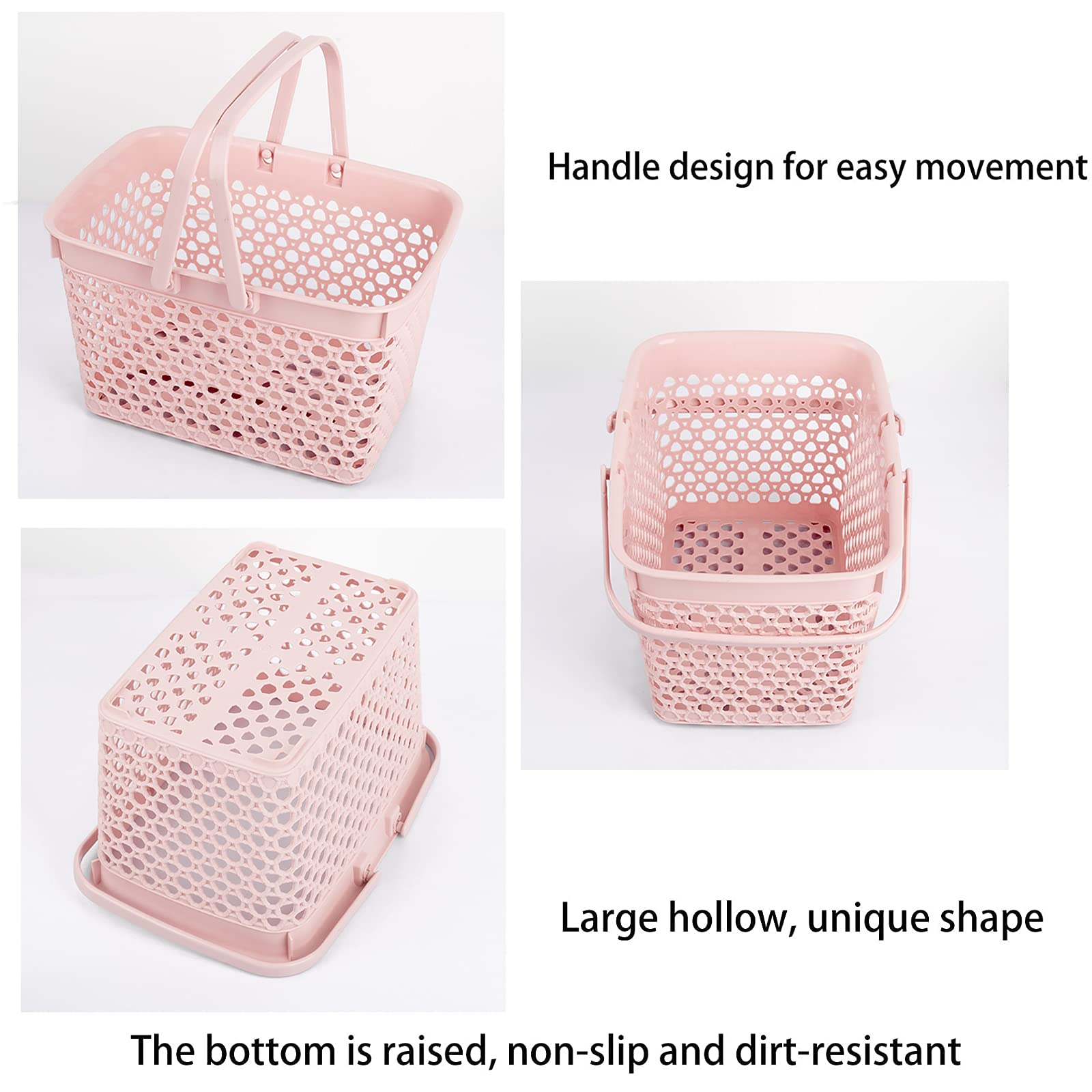 Anyoifax Portable Shower Caddy Tote - Plastic Storage Basket with Handle for Bathroom, Kitchen, Pantry, Dorm & Garage Organization - 11.2 x 7.9 x 6.8 Inches - Pink | Perfect for College Students, Camping & Small Space Storage Solutions