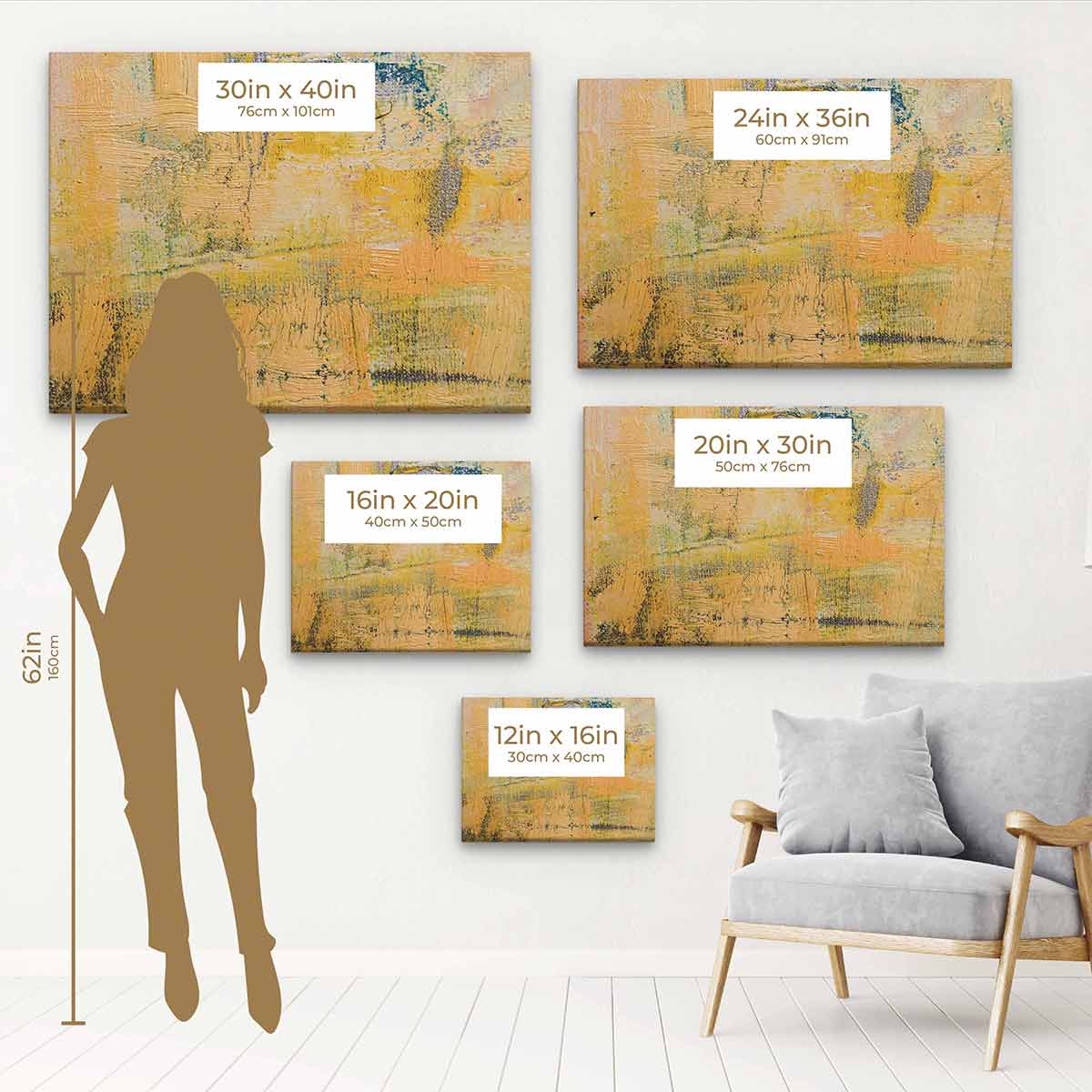 Yellow Abstract Wall Art Canvas Painting - Modern Home Decor for Living Room, Bedroom & Office | 8859