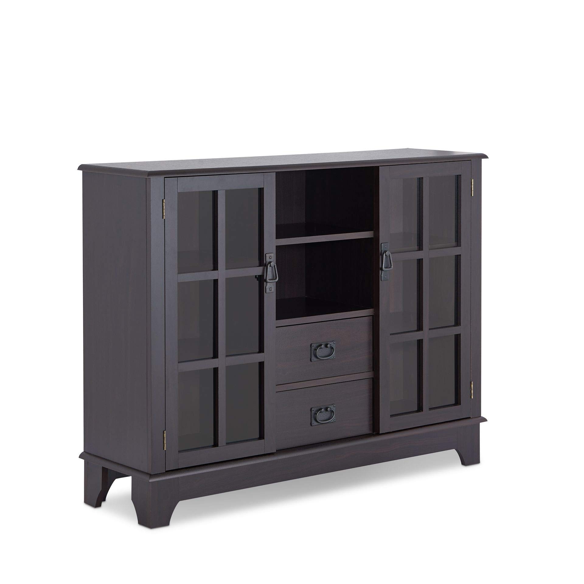 HABITRIO Modern Console Table with Drawers and Shelves - Rectangular Composite Wood Sideboard with Framed Glass Door Storage, Open Compartment - Perfect for Living Room, Entryway, or Hallway (Espresso Finish)