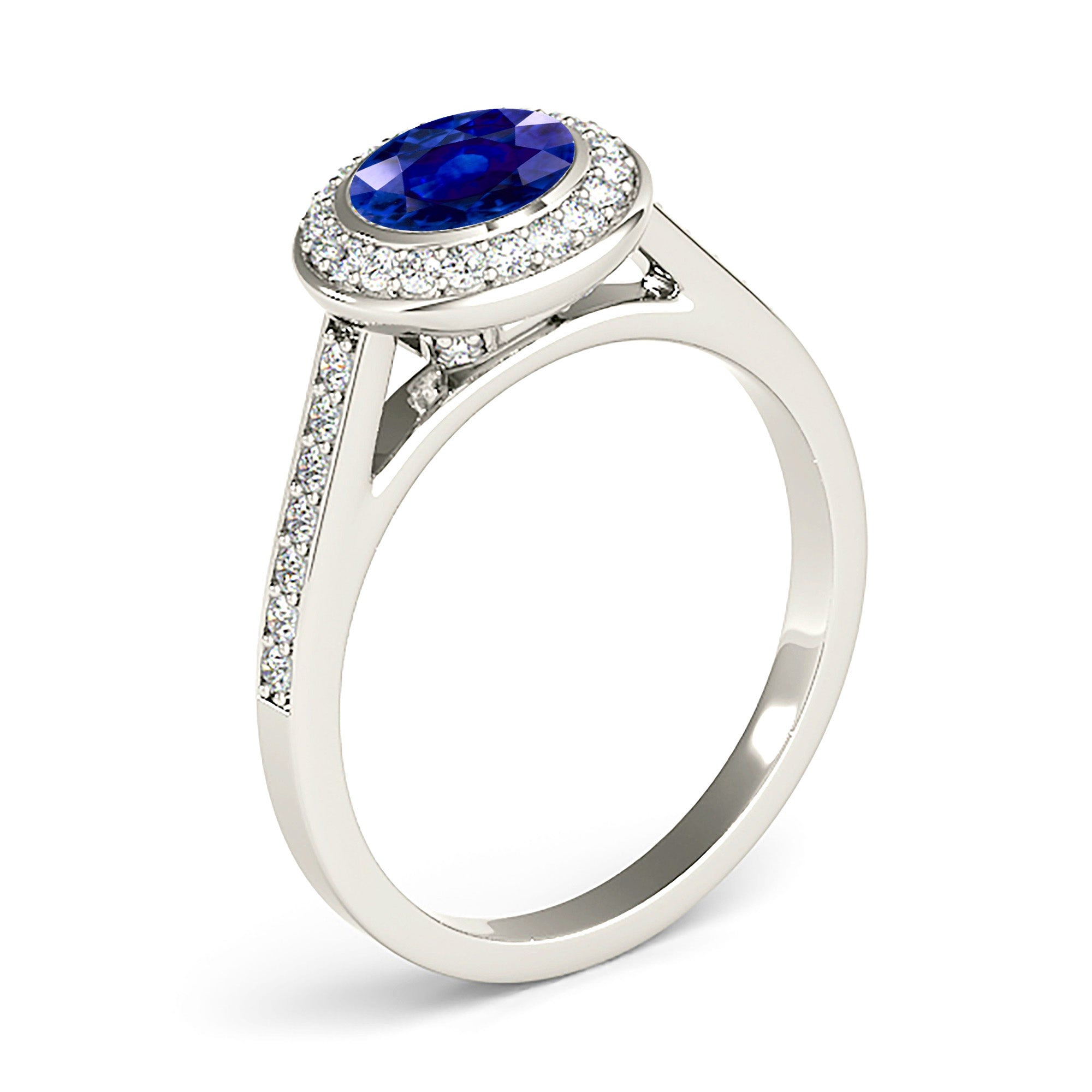 1.35 Carat Genuine Blue Sapphire Halo Ring for Women - Elegant Wedding, Engagement & Anniversary Jewelry Gift