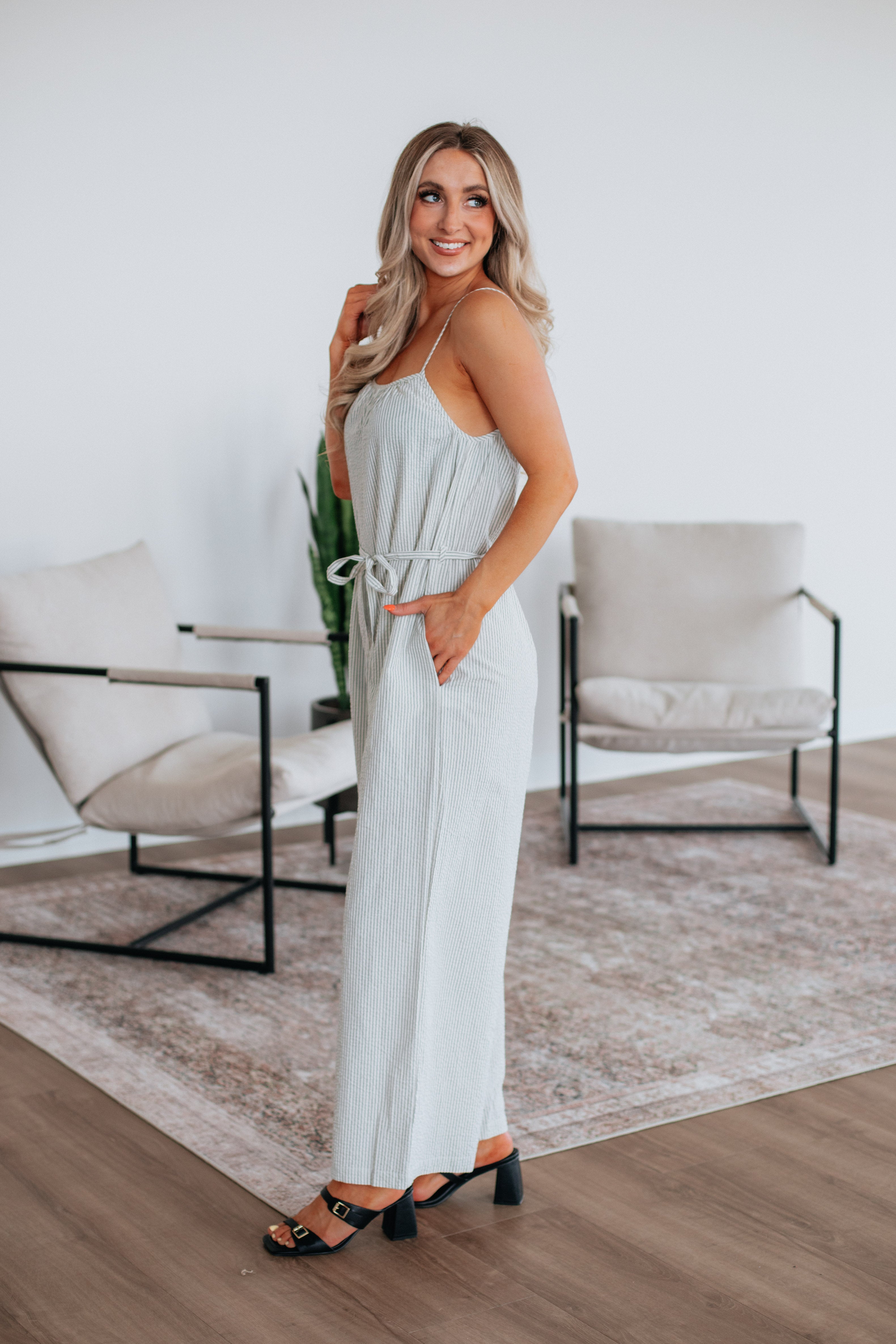Brielle Striped Jumpsuit for Women - Stylish Ecru Romper with Pockets | Perfect for Summer Outfits, Beach Vacations & Casual Wear