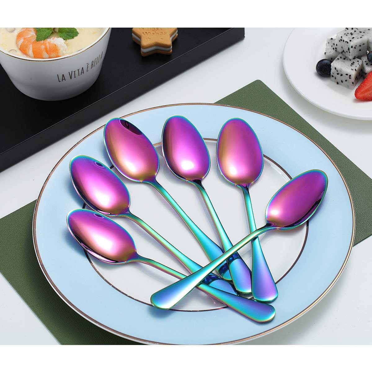 Kyraton 6-Piece Rainbow Titanium-Plated Stainless Steel Teaspoons (6.7