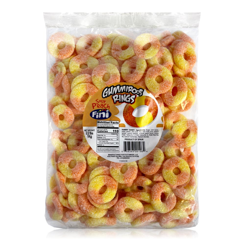 Kustomkids Sour Peach Rings Candy - 2.2lb Bulk Bag - Sweet & Tangy Gummy Treats for Parties, Movie Nights & Snacking