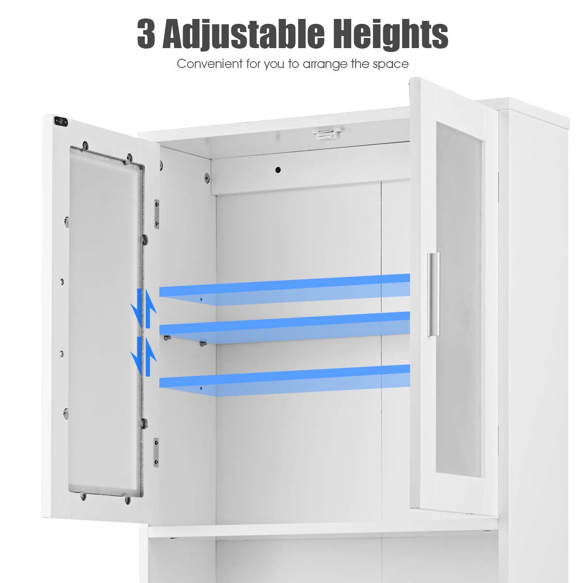 Wooden Over The Toilet Storage Cabinet - Double Door Bathroom Organizer with Adjustable Shelf, Freestanding Space Saver for Bath Essentials - Perfect for Small Bathrooms, Apartments & Powder Rooms