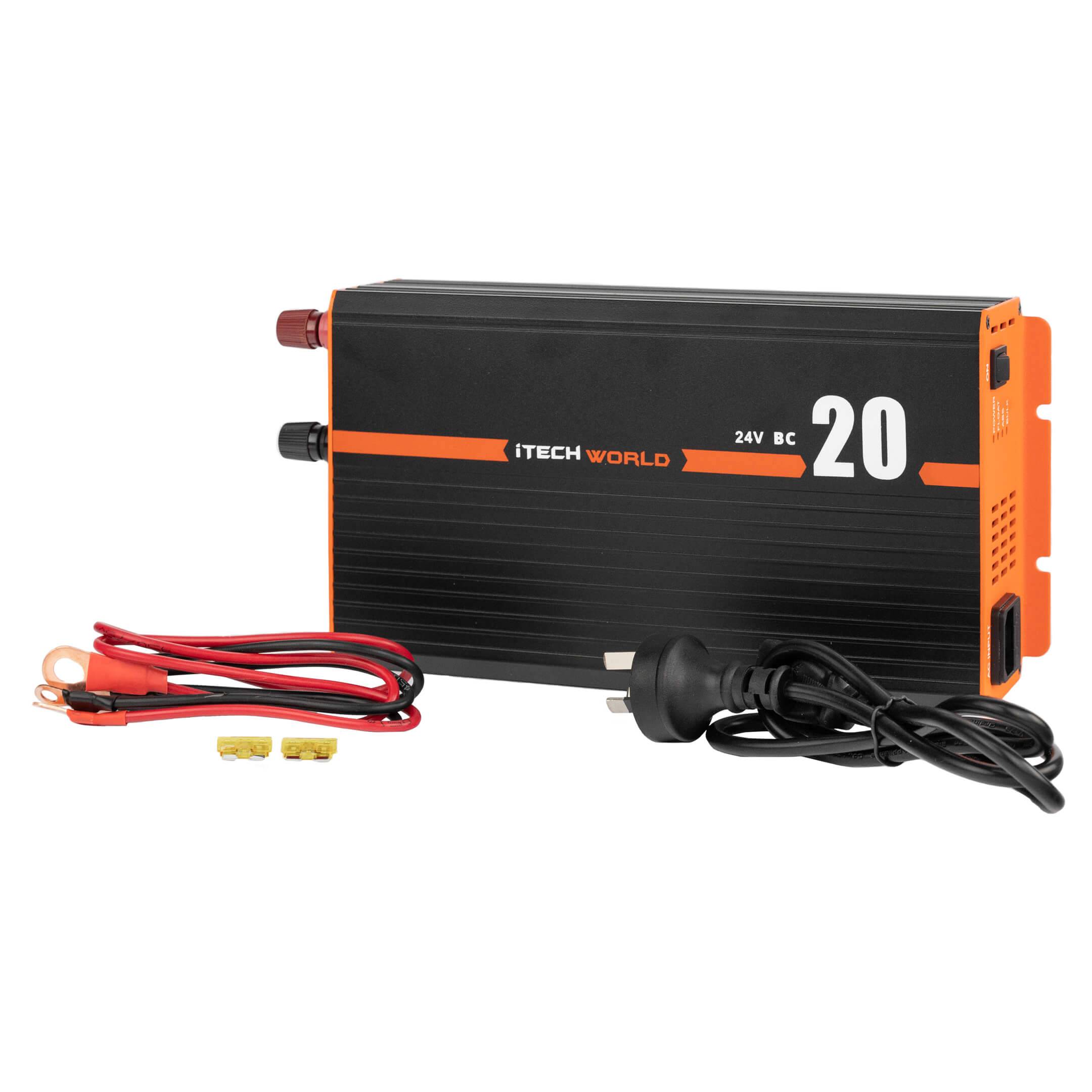 iTECH BC20 24V 20A Smart Battery Charger - Fast AC/DC Charging for Cars, Boats, RVs & Power Equipment | Waterproof & Durable Design for Outdoor Use