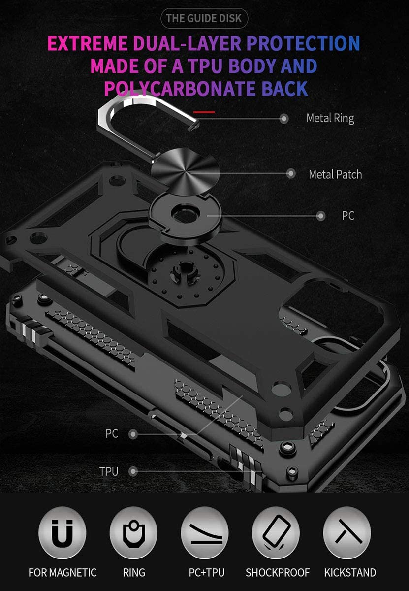 Premium iPhone 12 Pro Max Ring Car Mount Case with Kickstand - Durable Protective Cover for Driving, Work & Travel | Compatible with Wireless Charging