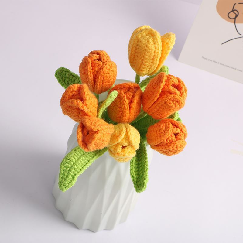 Handmade Crochet Tulip Flowers Bouquet - DIY Home Decor, Wedding Centerpiece, Spring Gift Idea for Mother's Day & Easter